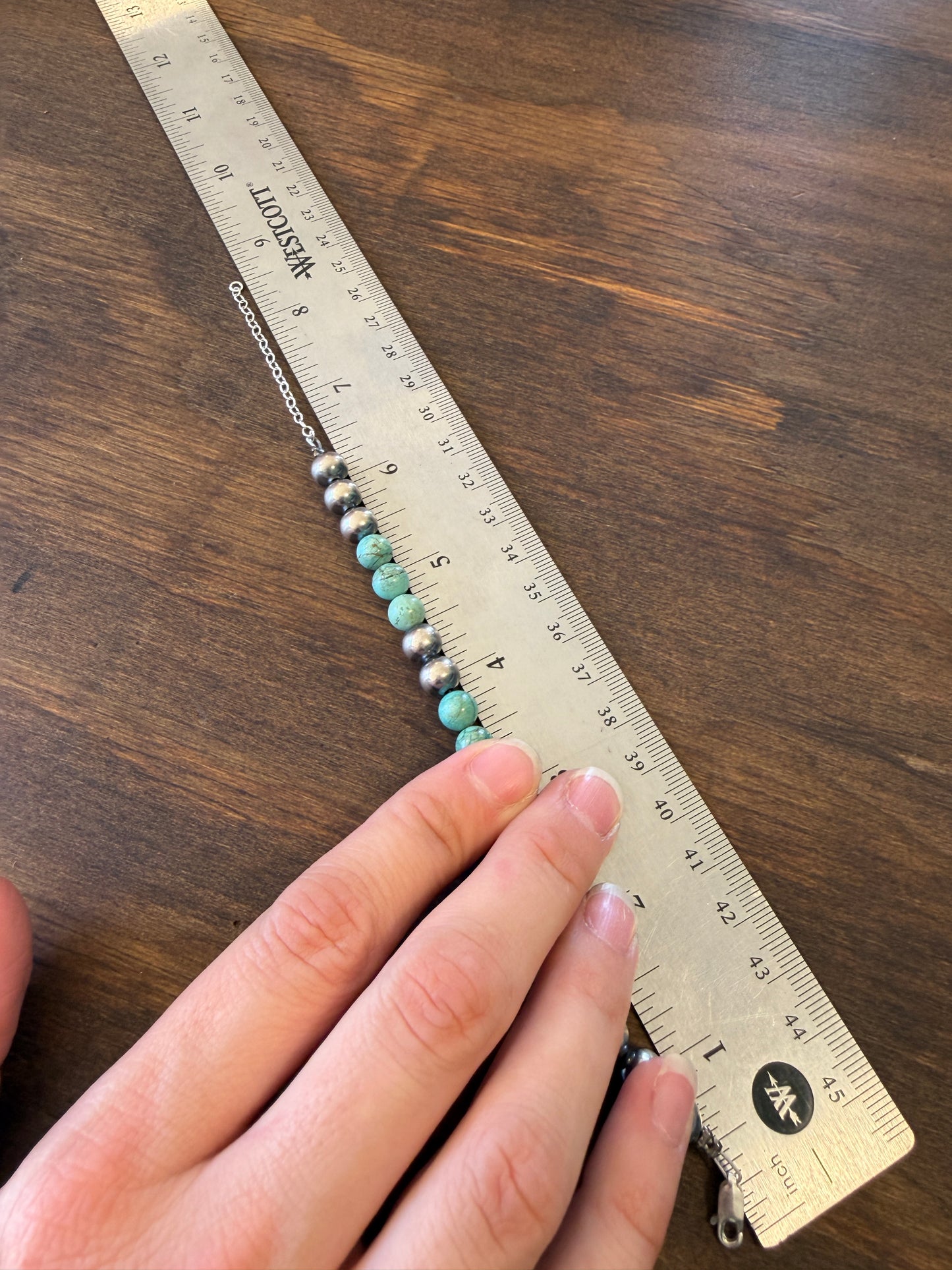 New 8mm turquoise and silver pearl bracelet