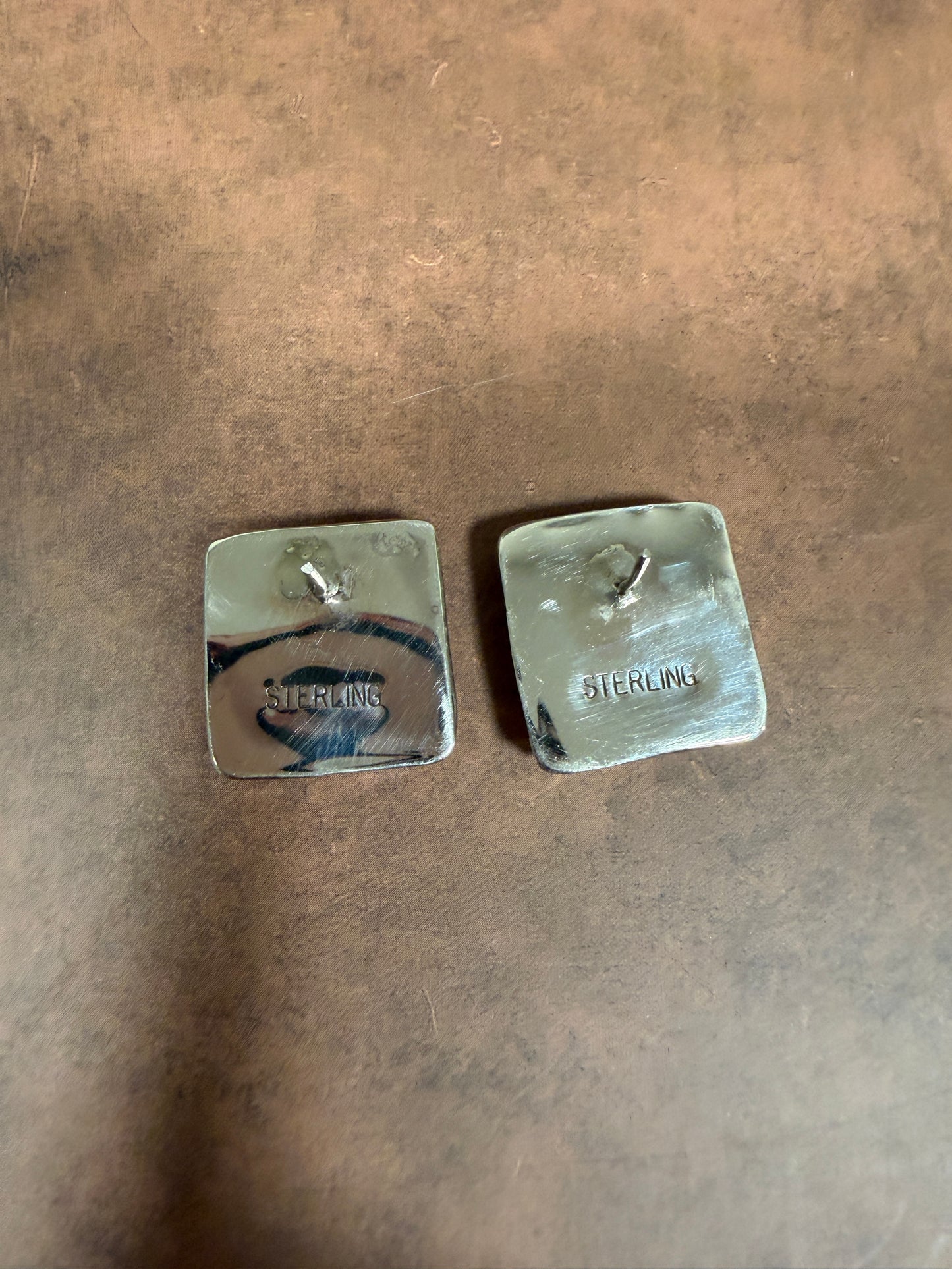 New large orange spiny oyster square stud earrings