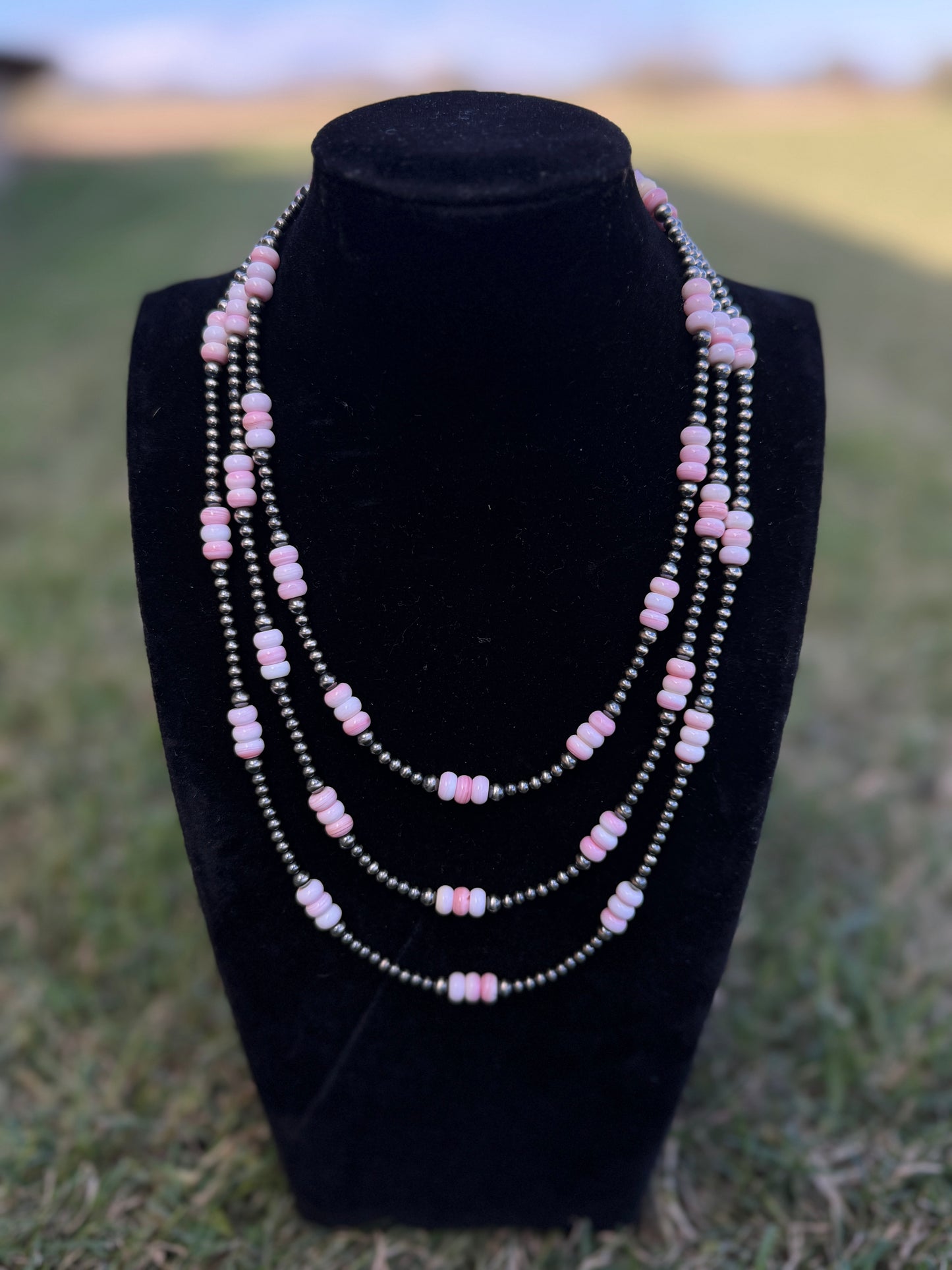New 6mm rondel pink conch beads with 4 and 5mm pearl necklaces
