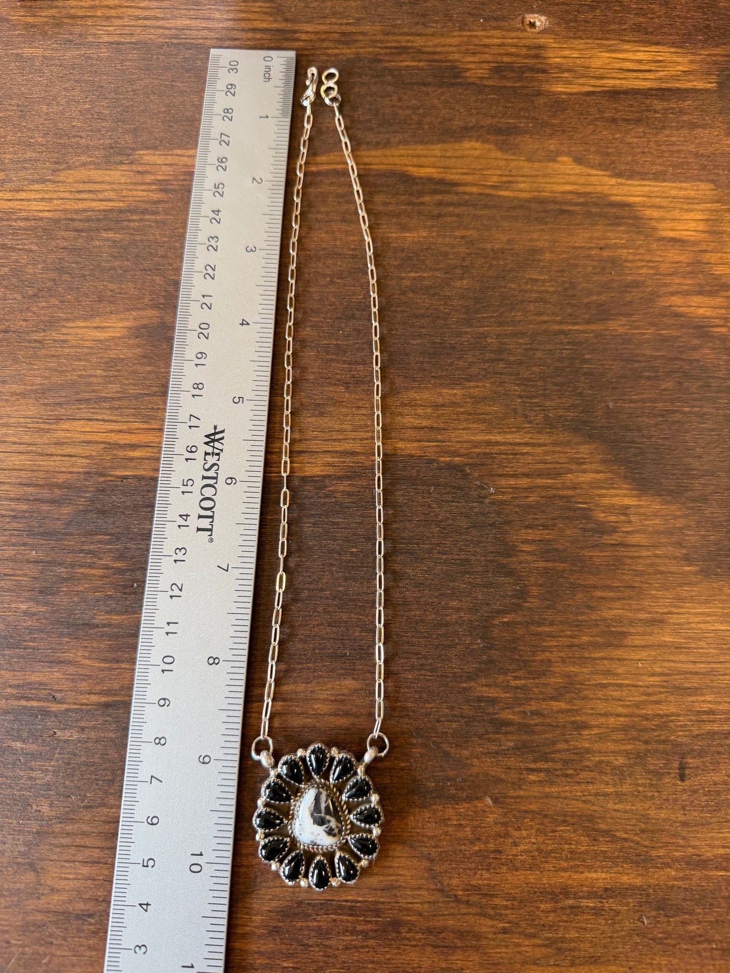 New white buffalo and black onyx cluster bar necklace
