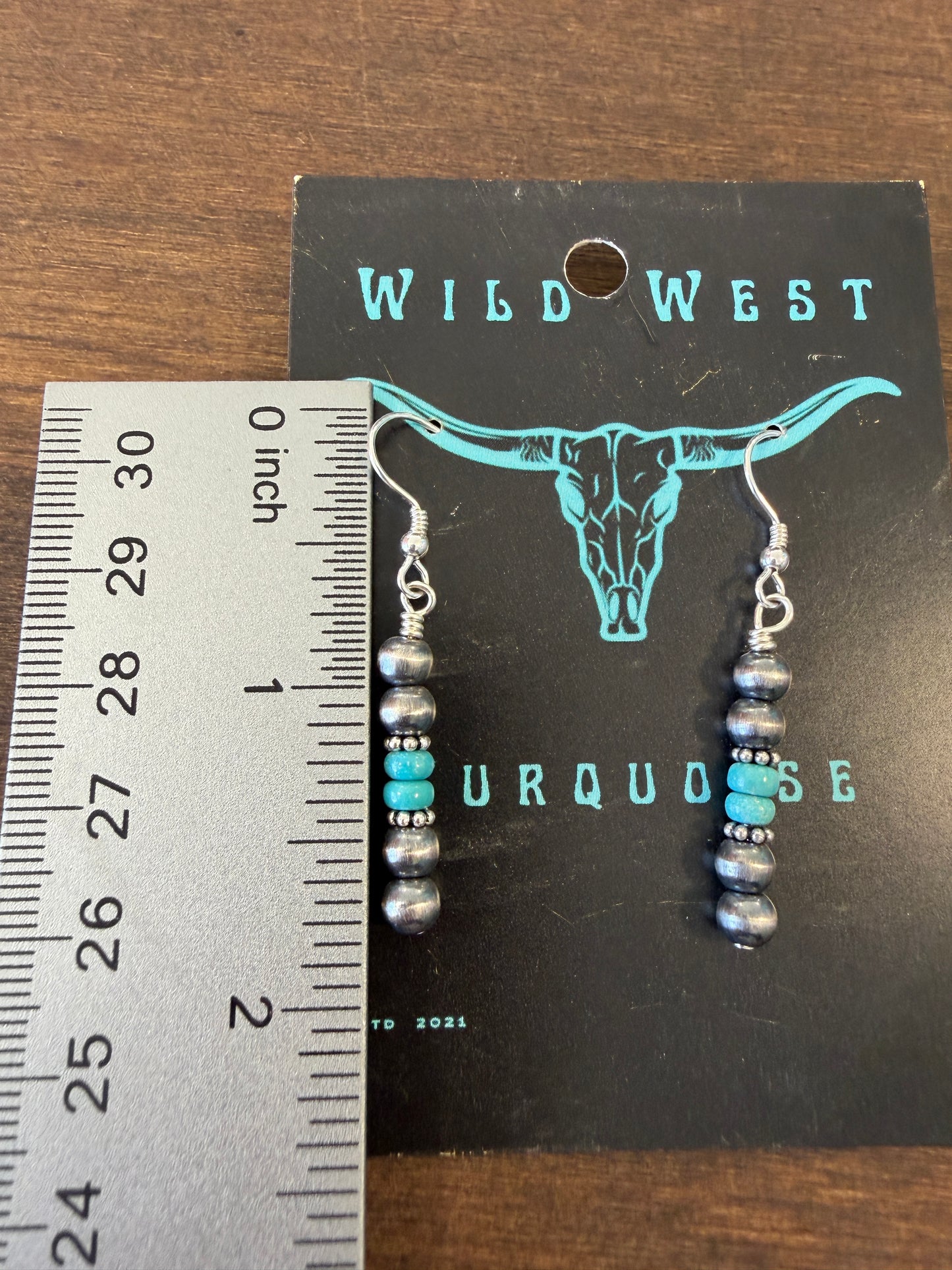 New 3mm sterling silver and turquoise straight dangle earrings