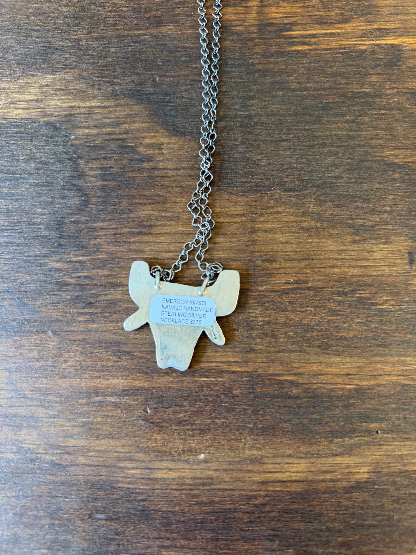 New bull skull overlay design silver bar necklace
