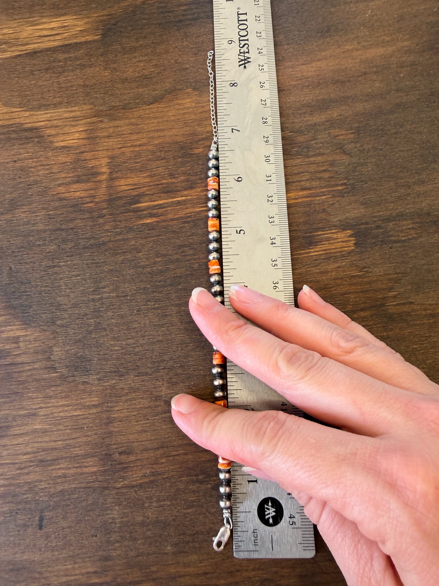 New 5mm orange spiny oyster and silver pearl bracelet