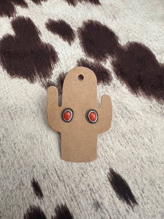 Vintage red coral stud earrings