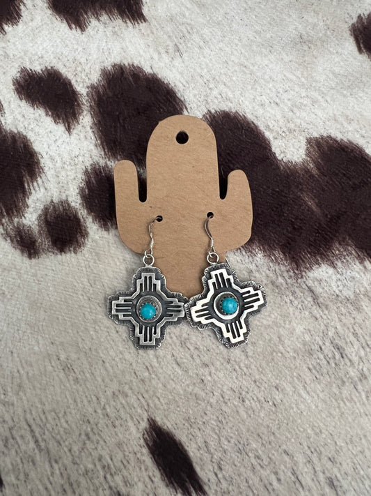 New turquoise Zia shaped dangle earrings