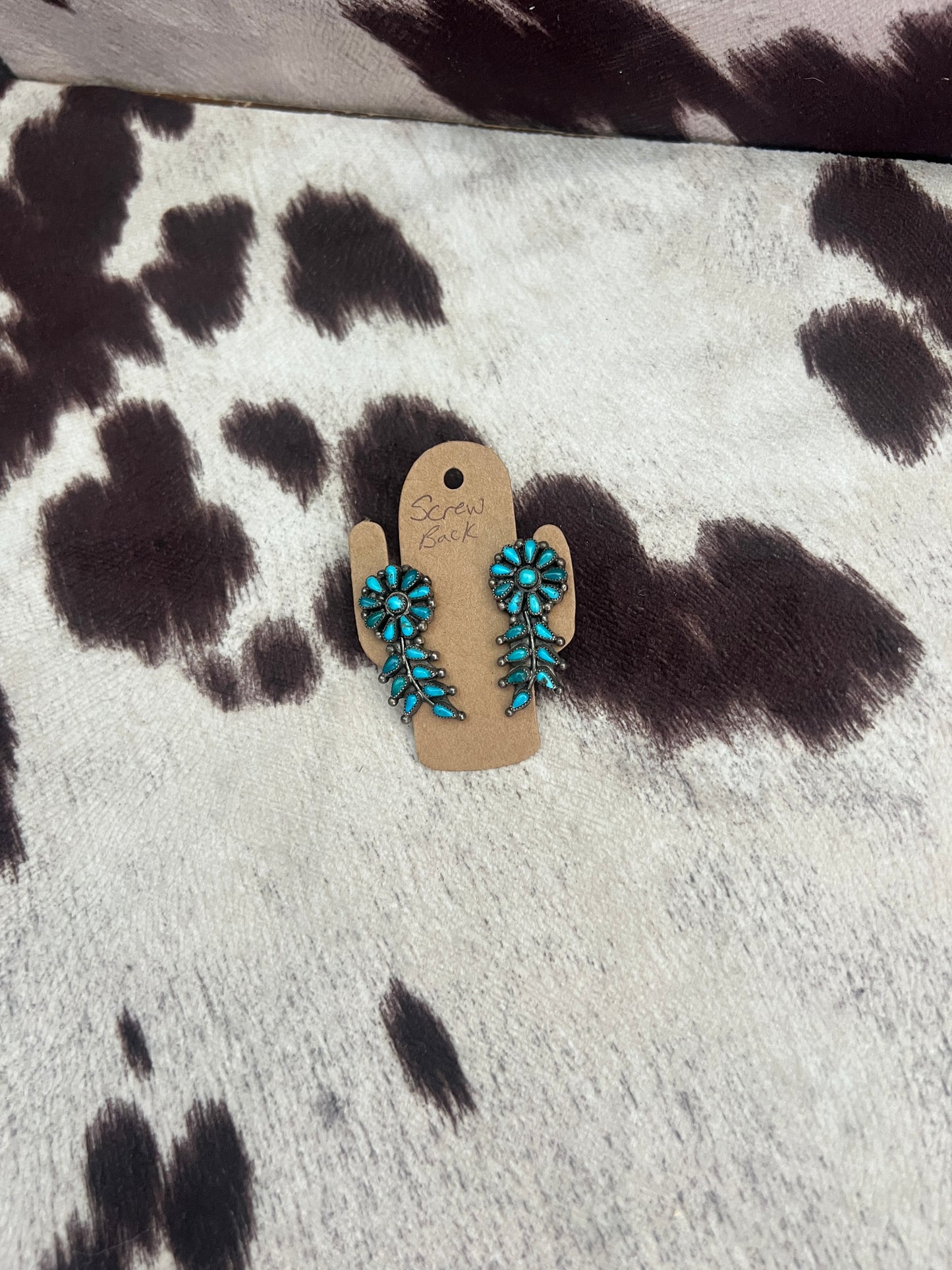 Vintage turquoise petit point and snake eye flower cluster earrings