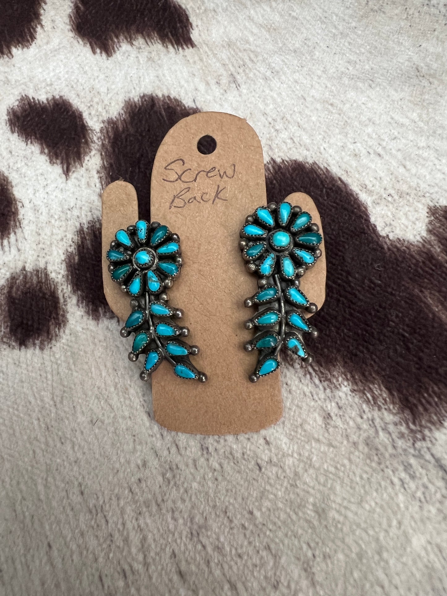 Vintage turquoise petit point and snake eye flower cluster earrings