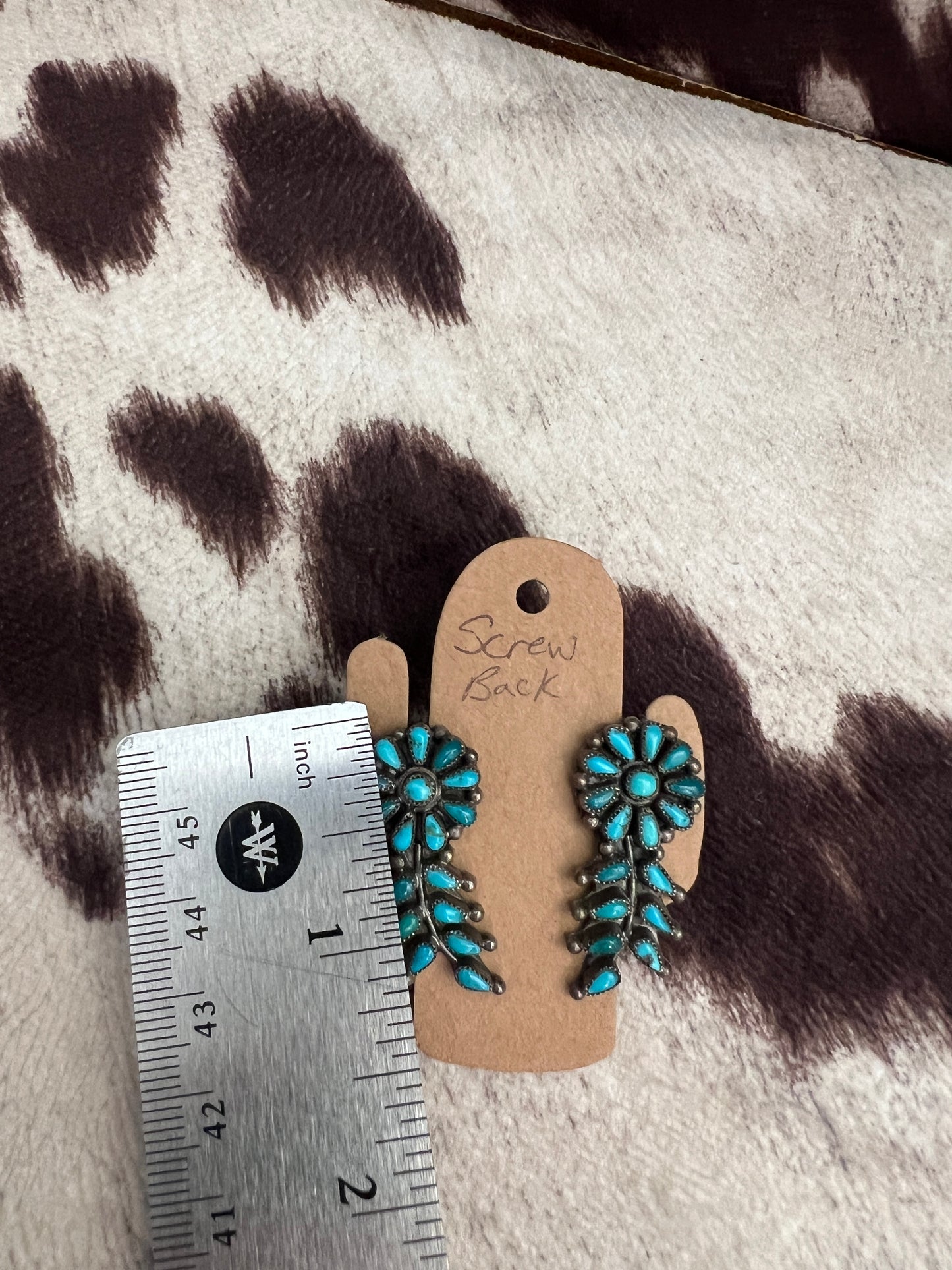 Vintage turquoise petit point and snake eye flower cluster earrings