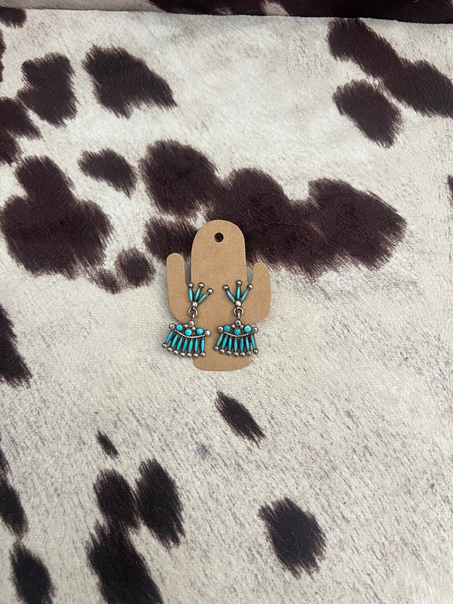 Vintage turquoise needlepoint and snake eye cluster earrings