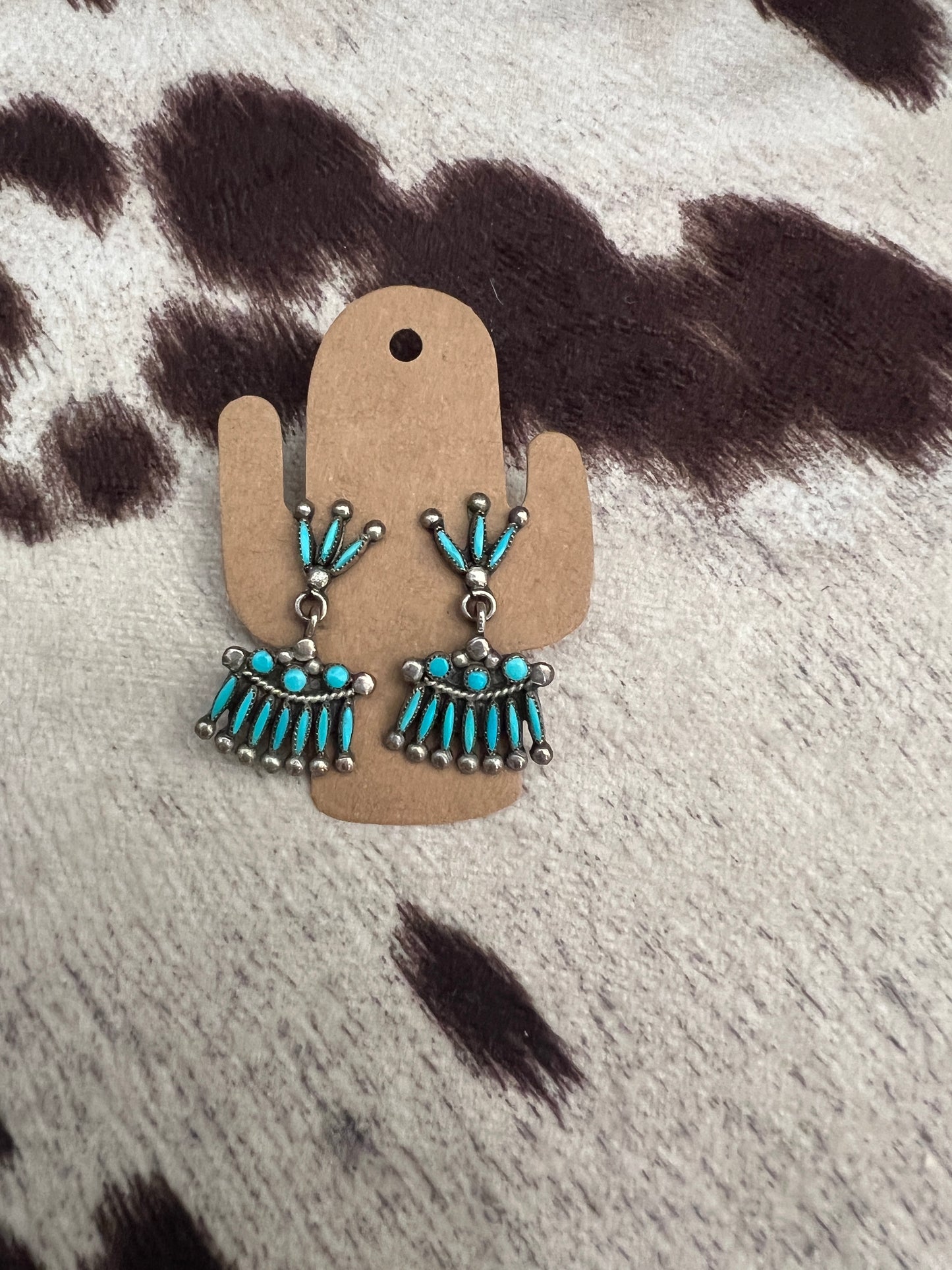 Vintage turquoise needlepoint and snake eye cluster earrings