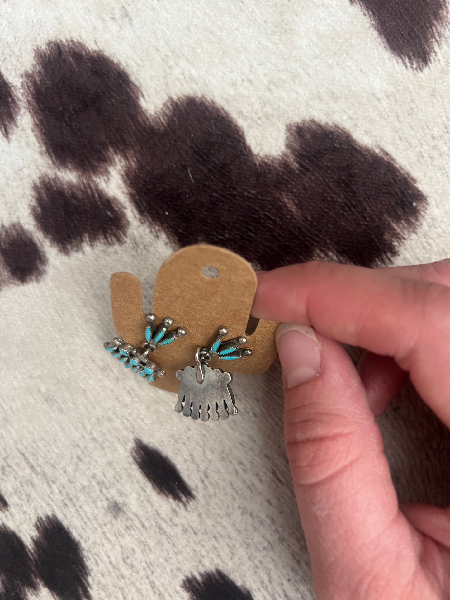 Vintage turquoise needlepoint and snake eye cluster earrings