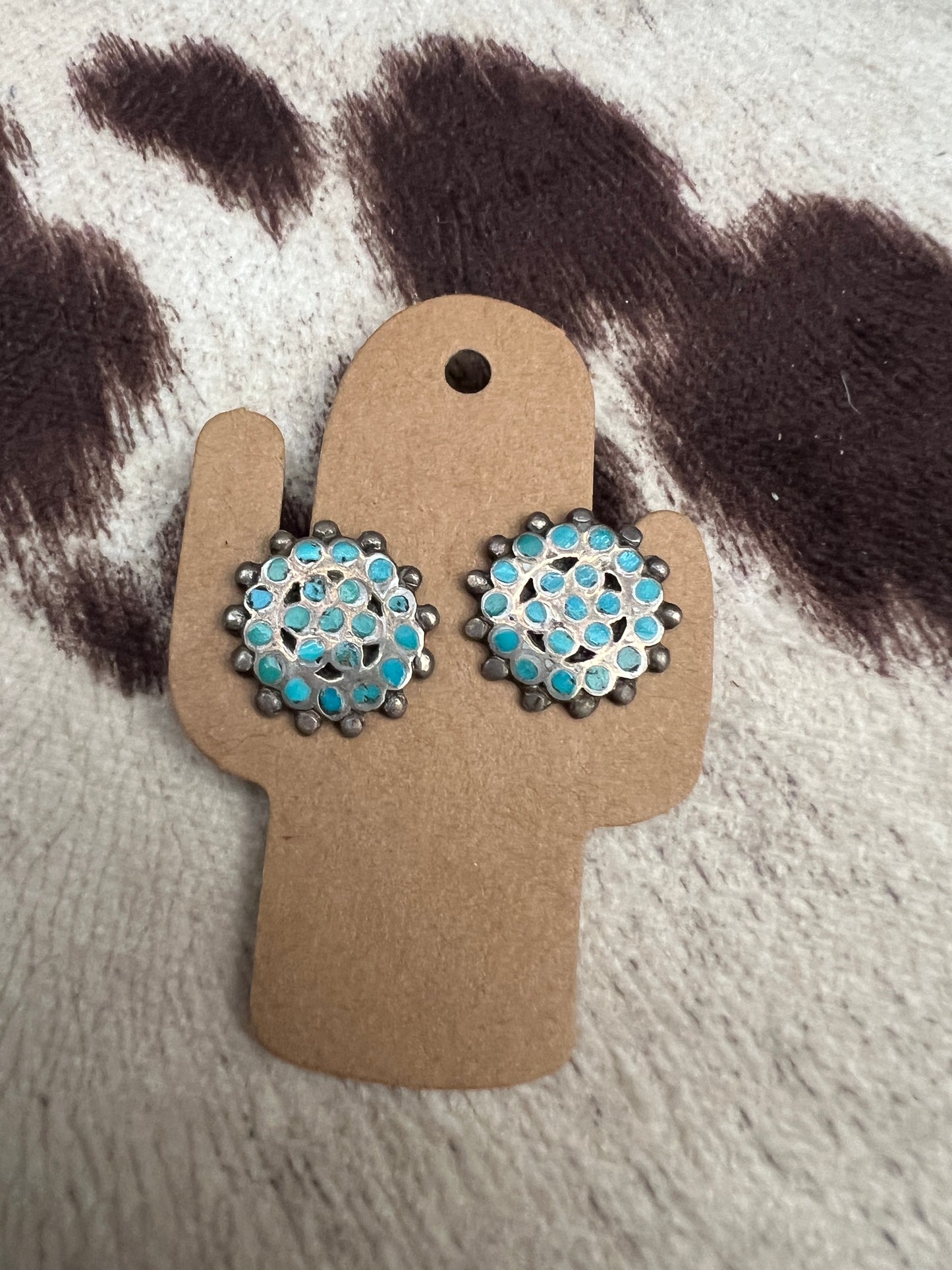 Vintage turquoise Dishta style snap back earrings