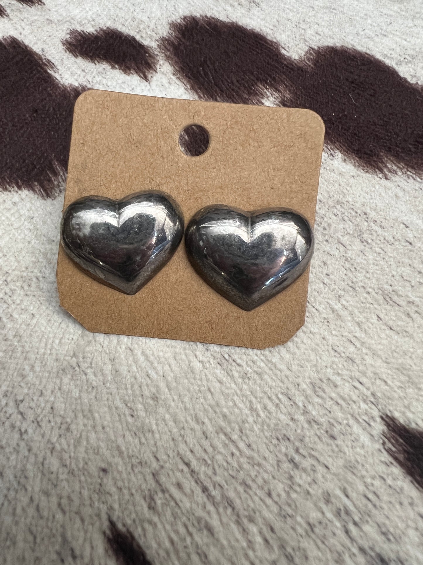 Vintage silver heart stud earrings