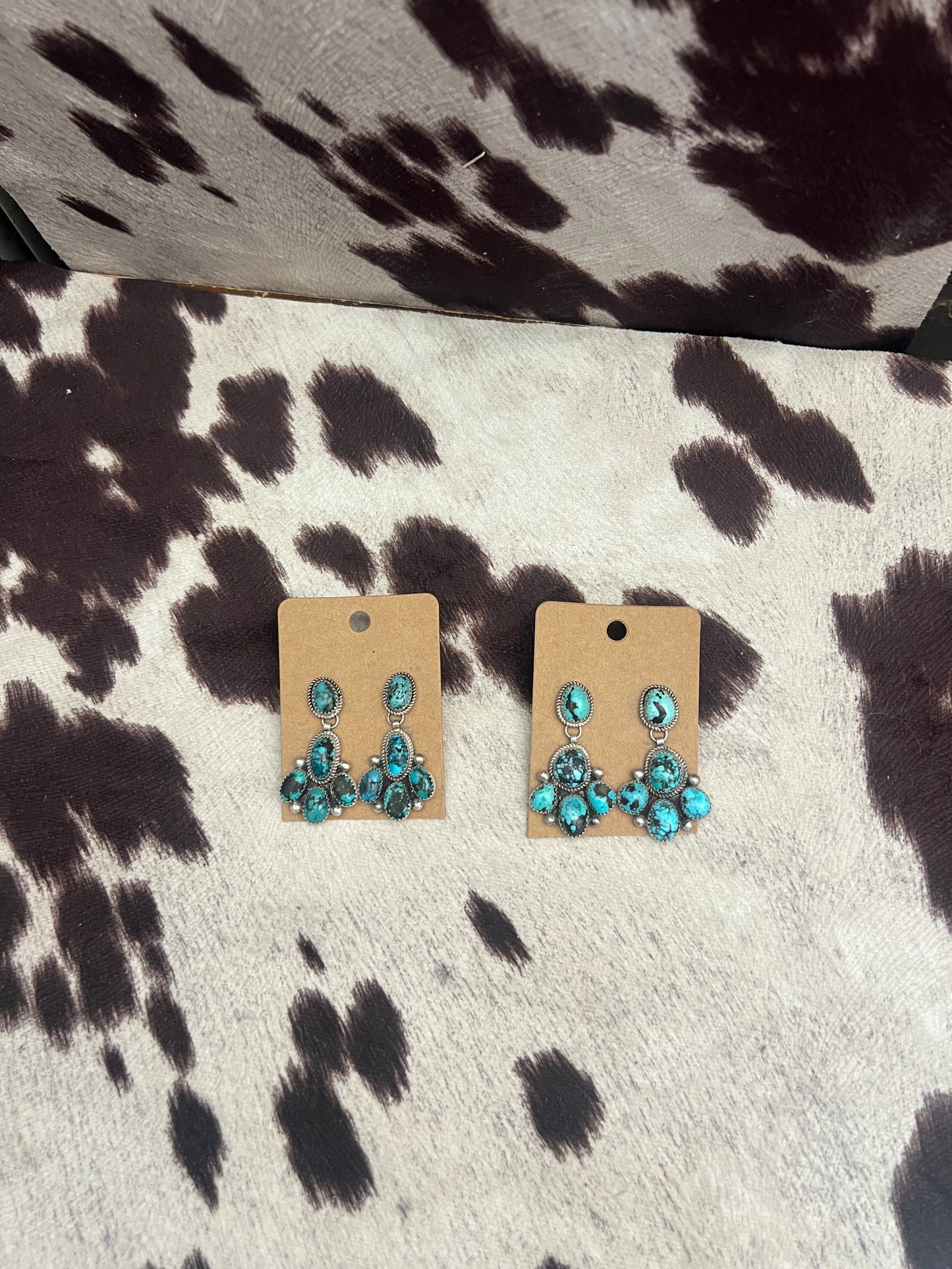 New large kingman turquoise cluster dangle earrings