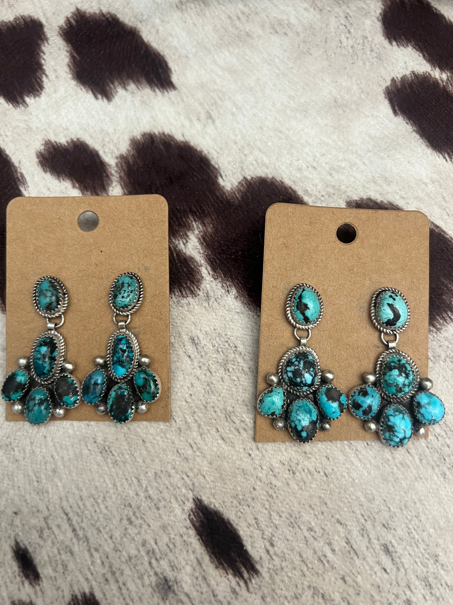 New large kingman turquoise cluster dangle earrings