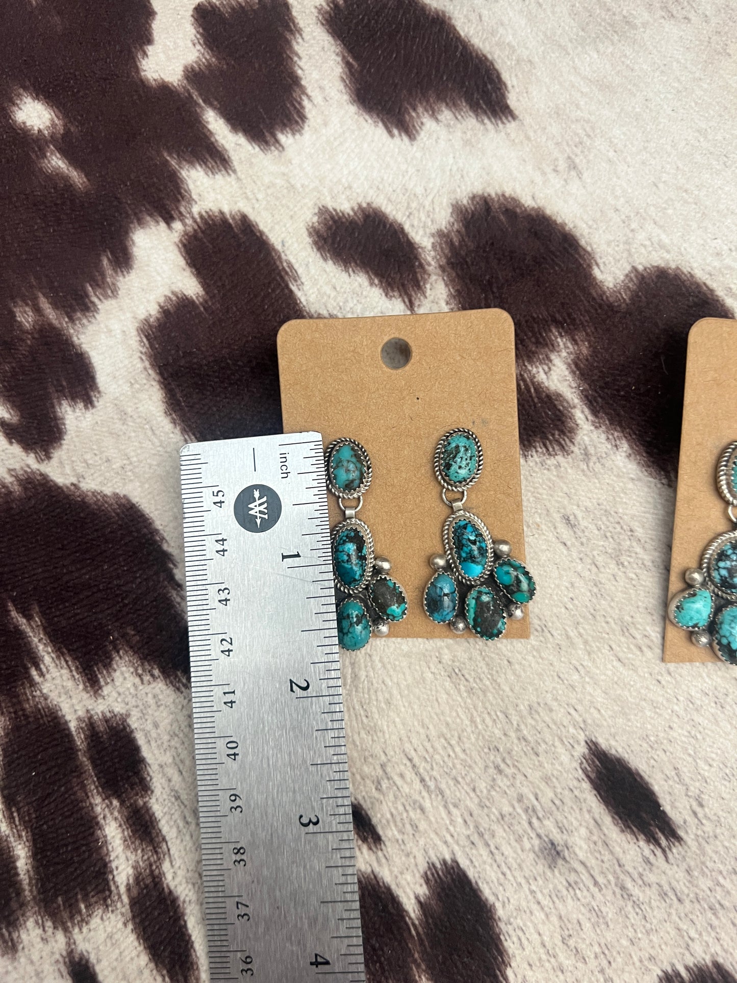 New large kingman turquoise cluster dangle earrings