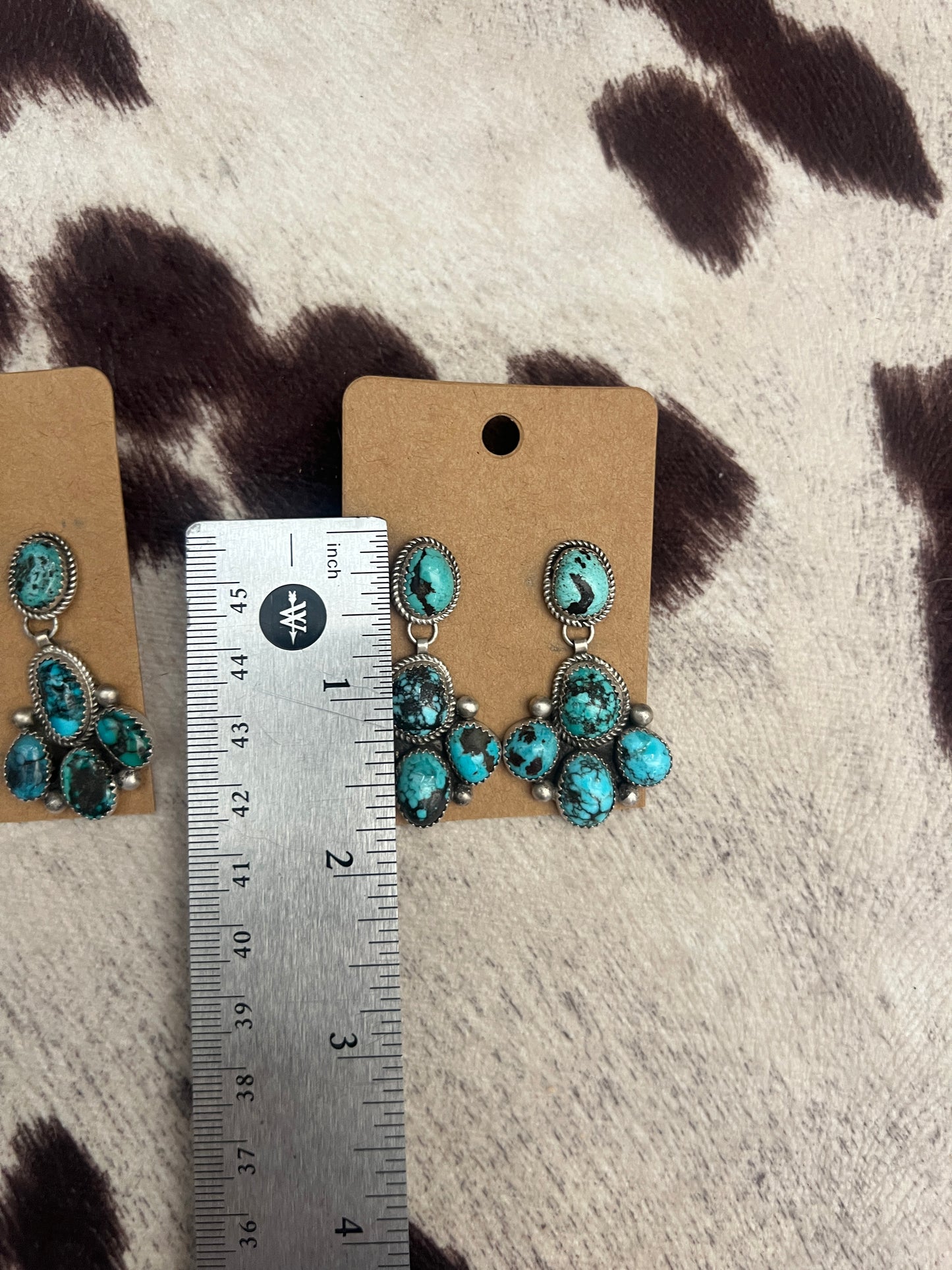 New large kingman turquoise cluster dangle earrings