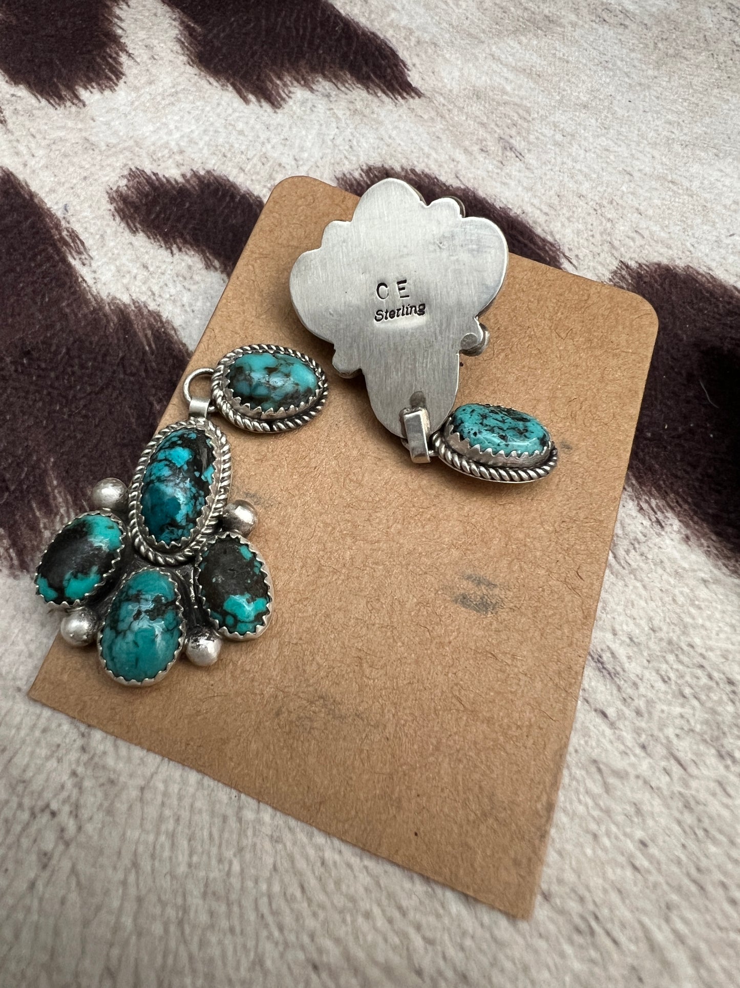 New large kingman turquoise cluster dangle earrings