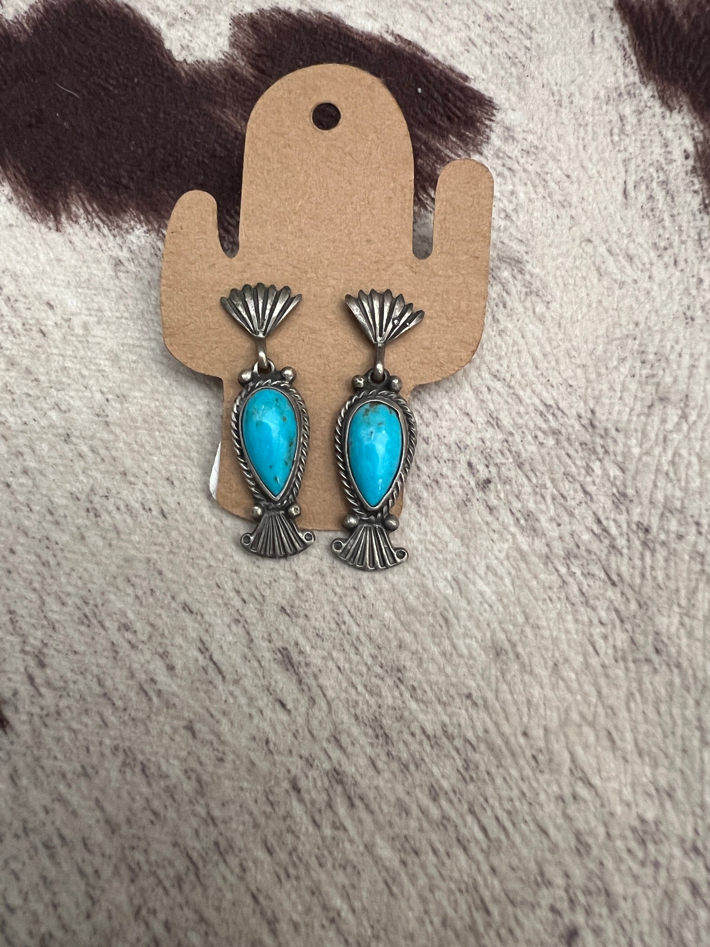 Vintage turquoise fan dangle earrings