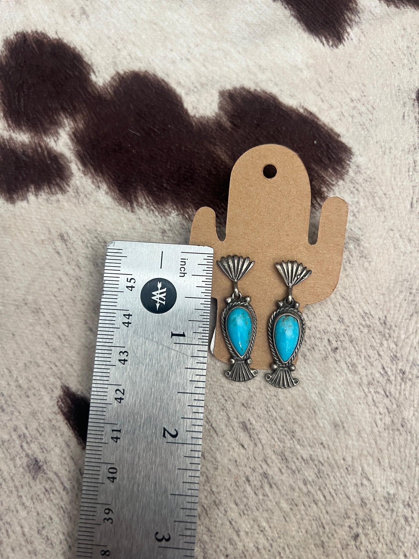 Vintage turquoise fan dangle earrings