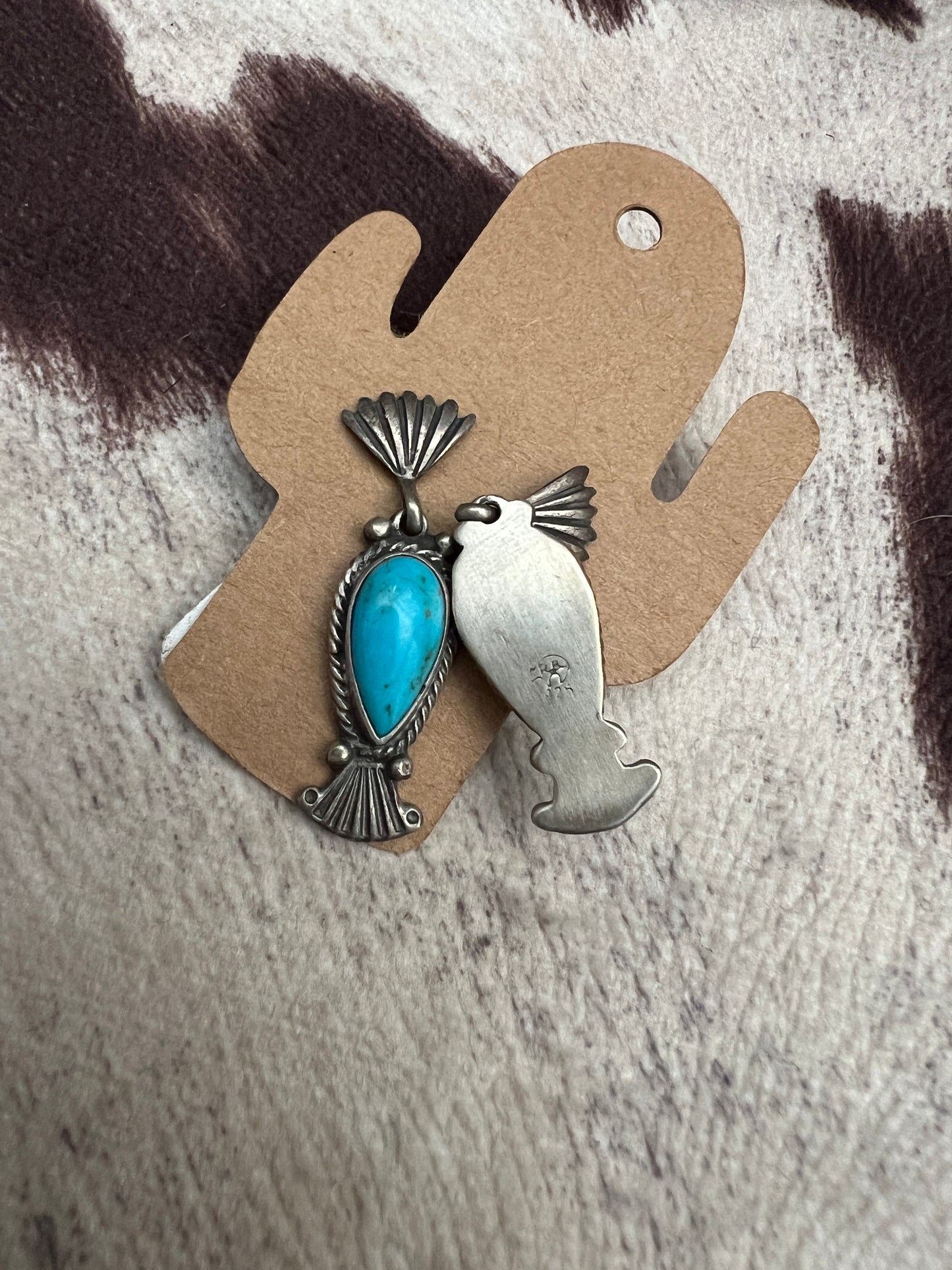 Vintage turquoise fan dangle earrings