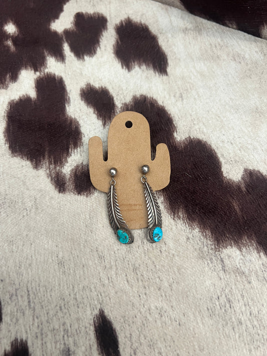Vintage turquoise feather dangle earrings