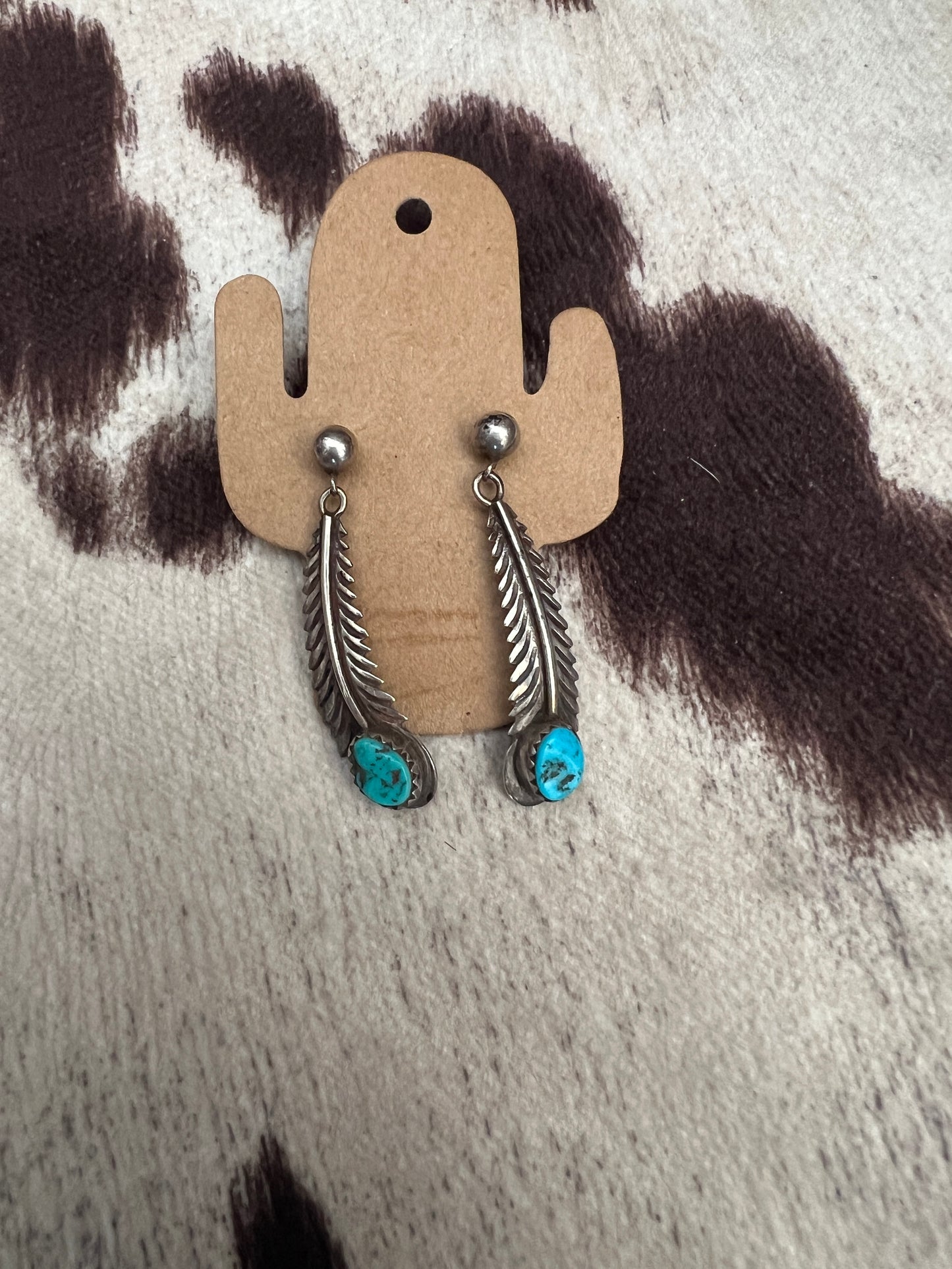 Vintage turquoise feather dangle earrings