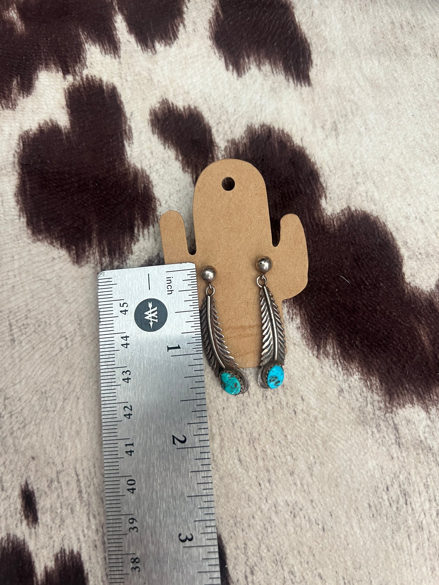 Vintage turquoise feather dangle earrings
