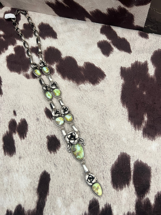 New palomino turquoise rose lariat necklace