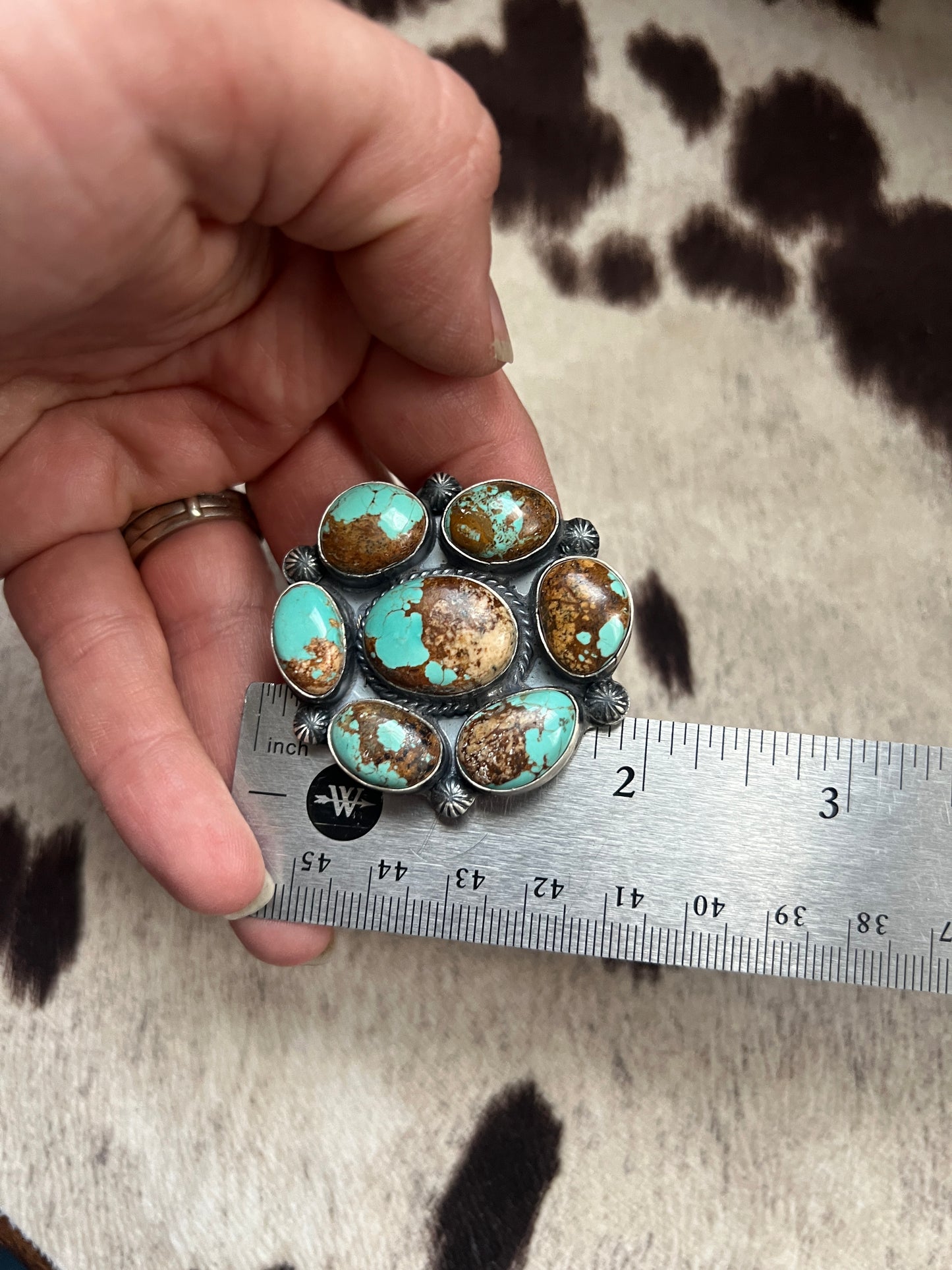 New large mine #8 turquoise cluster adjustable ring