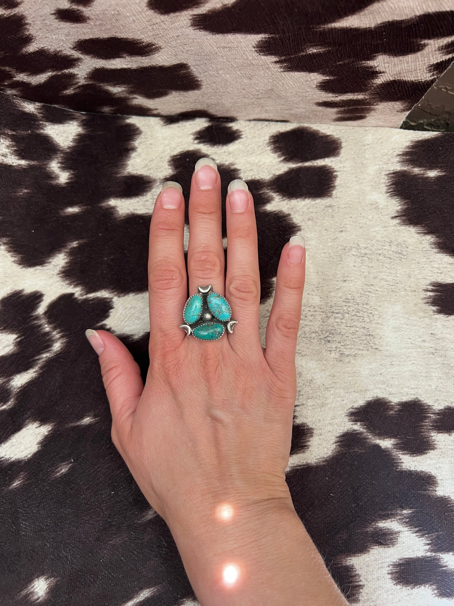 New turquoise cluster stamped band ring