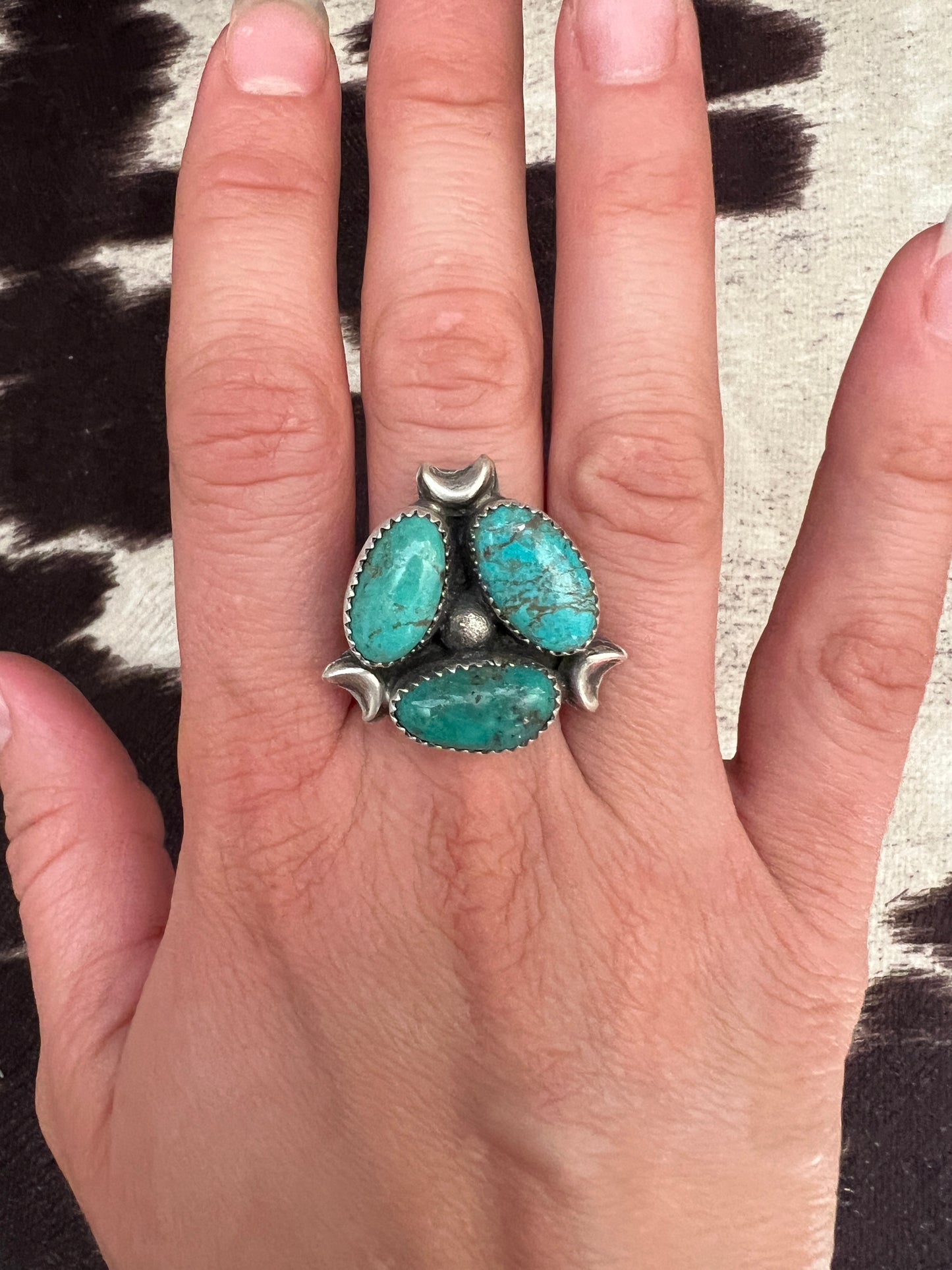 New turquoise cluster stamped band ring