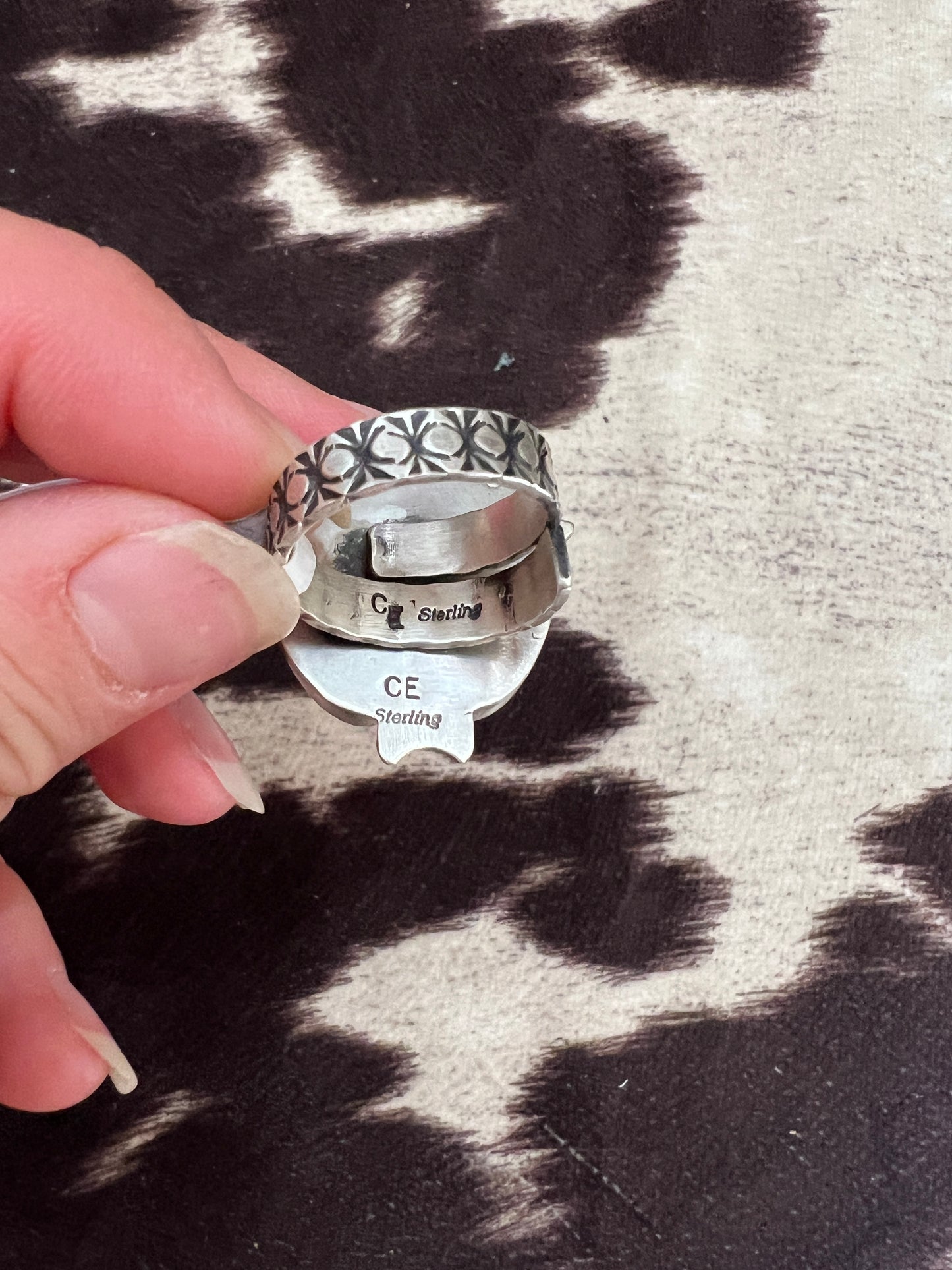 New turquoise cluster stamped band ring