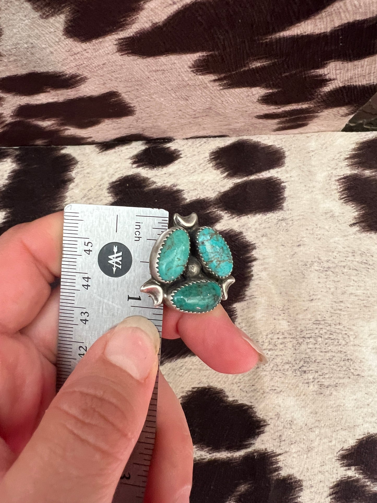 New turquoise cluster stamped band ring