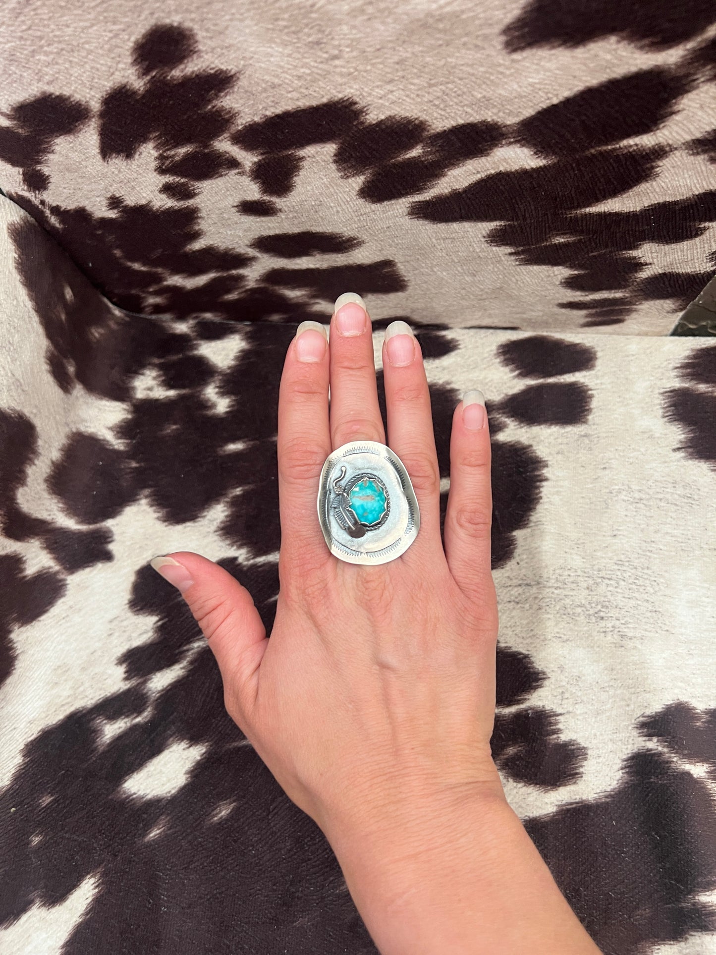 New large turquoise cowboy hat ring