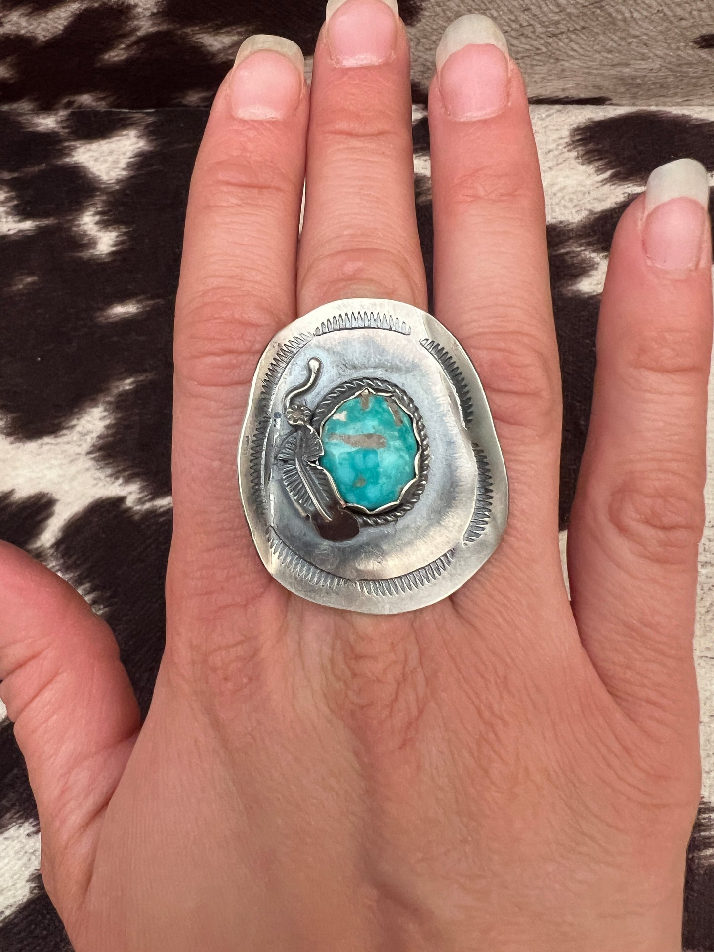 New large turquoise cowboy hat ring