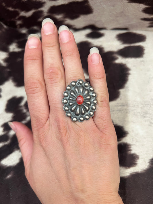New red spiny oyster concho stamped ring