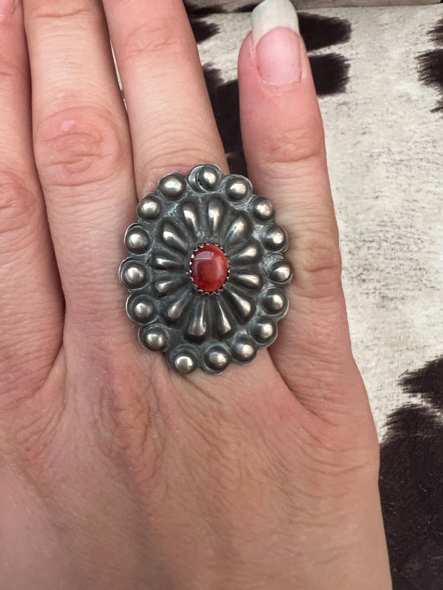 New red spiny oyster concho stamped ring