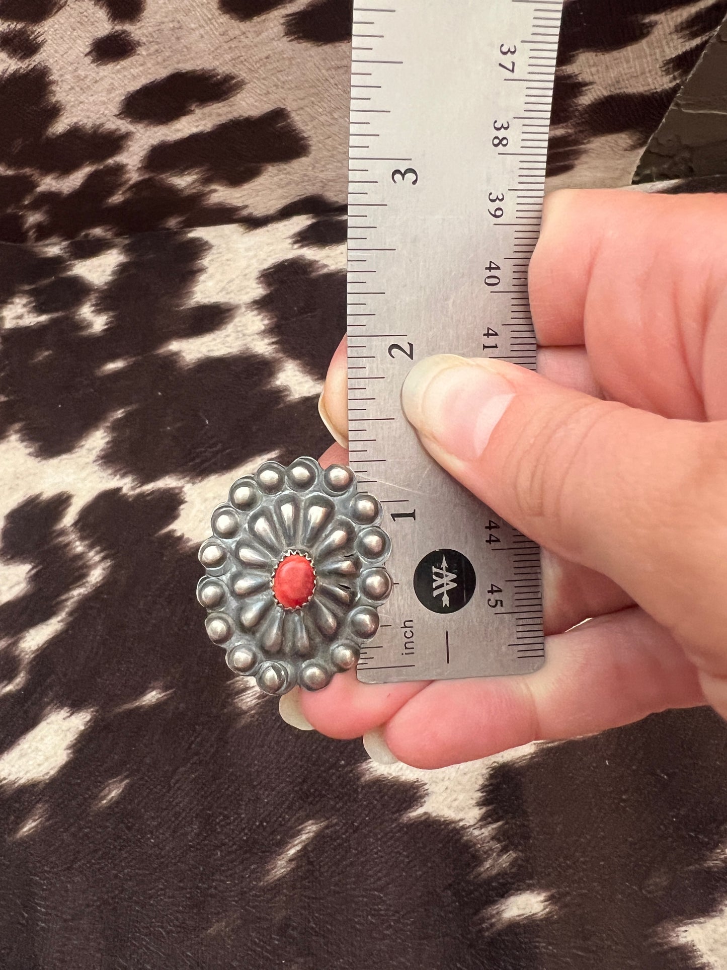 New red spiny oyster concho stamped ring