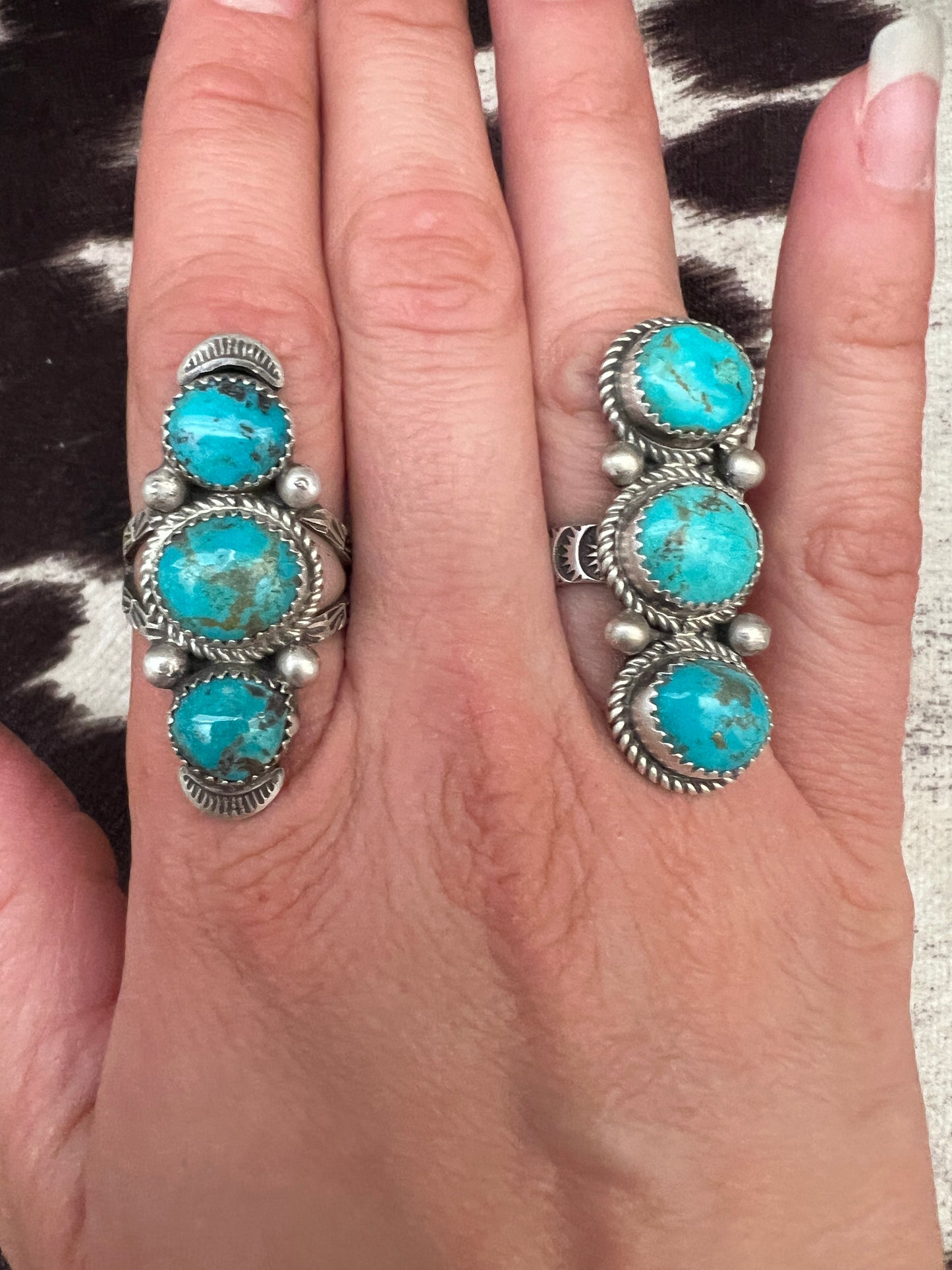 New 3 turquoise stamped band ring
