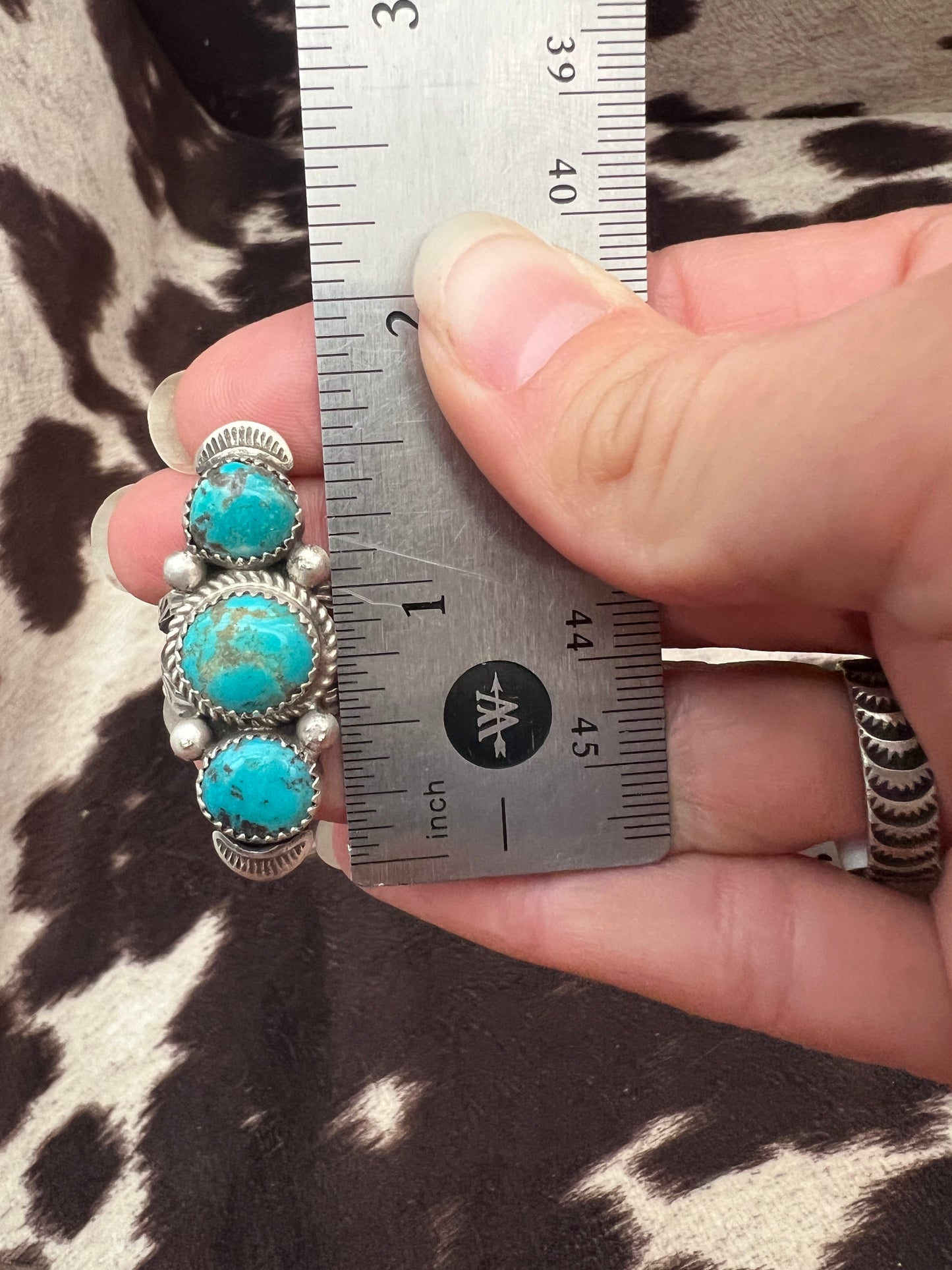 New 3 turquoise stamped band ring