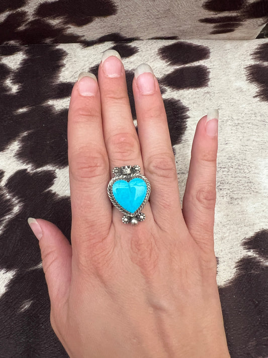 New turquoise heart wide band ring