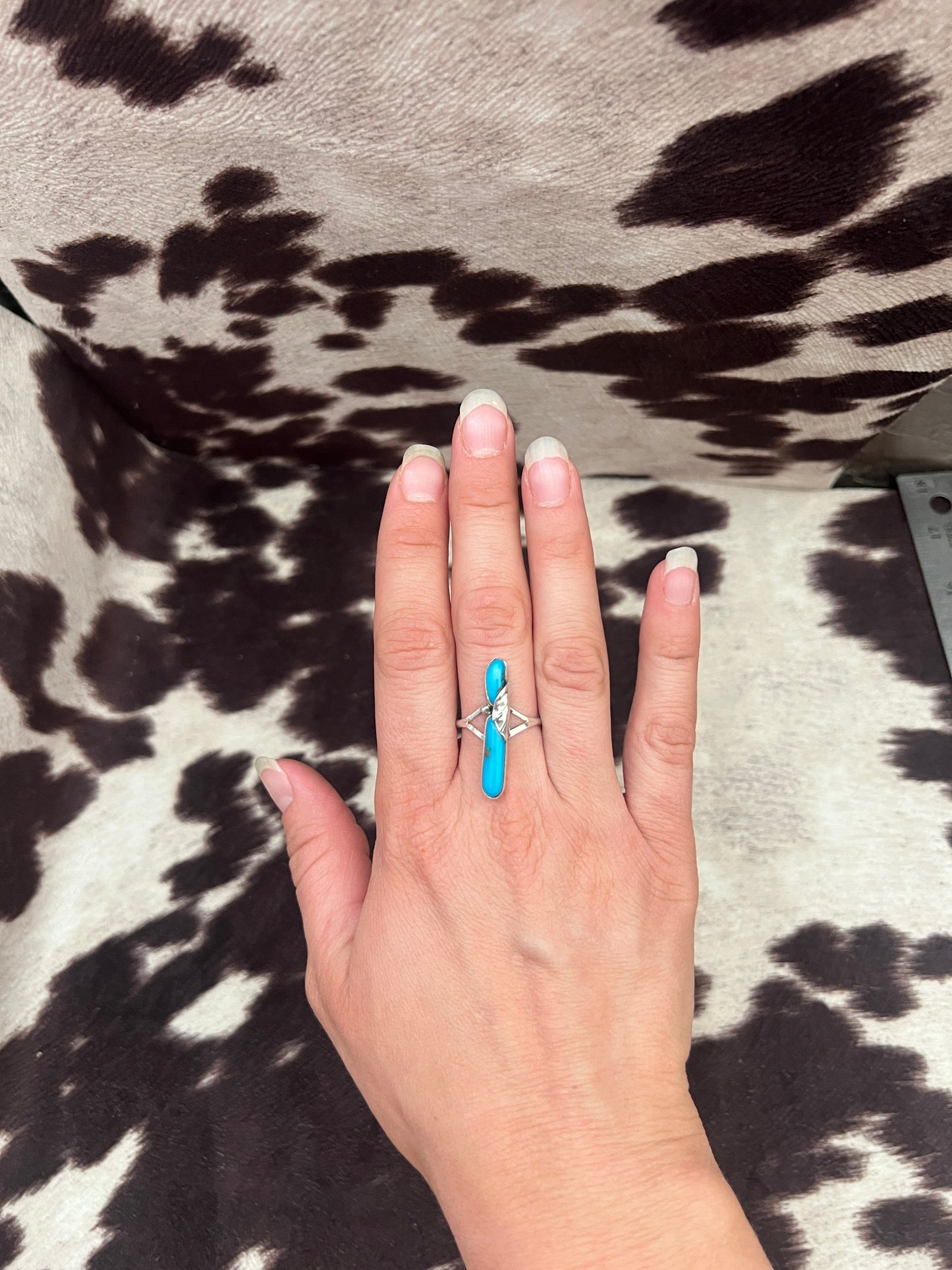 Vintage long turquoise leaf ring