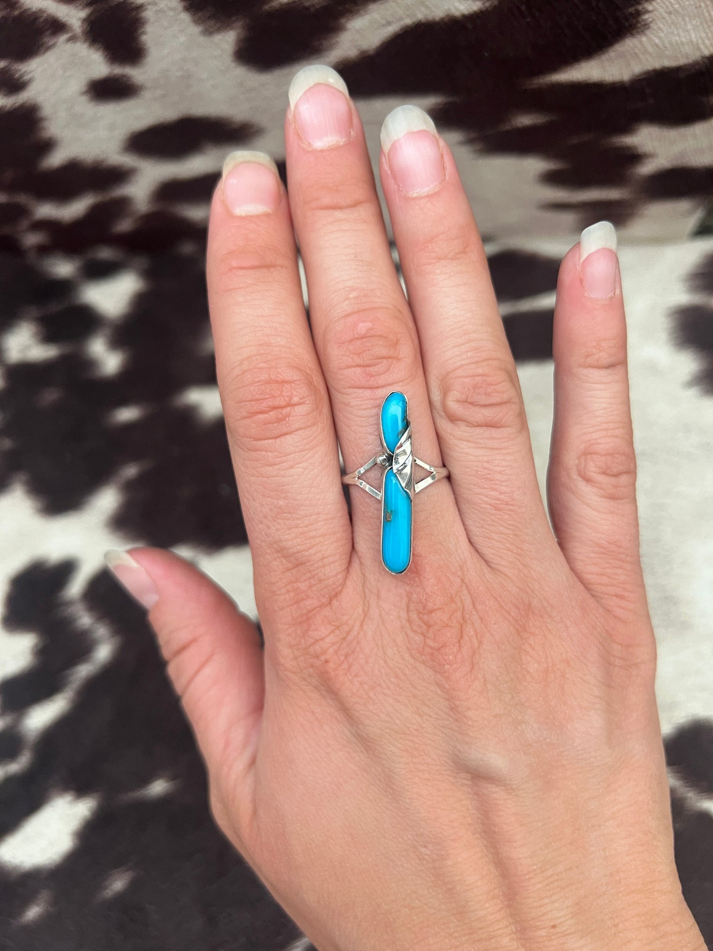Vintage long turquoise leaf ring