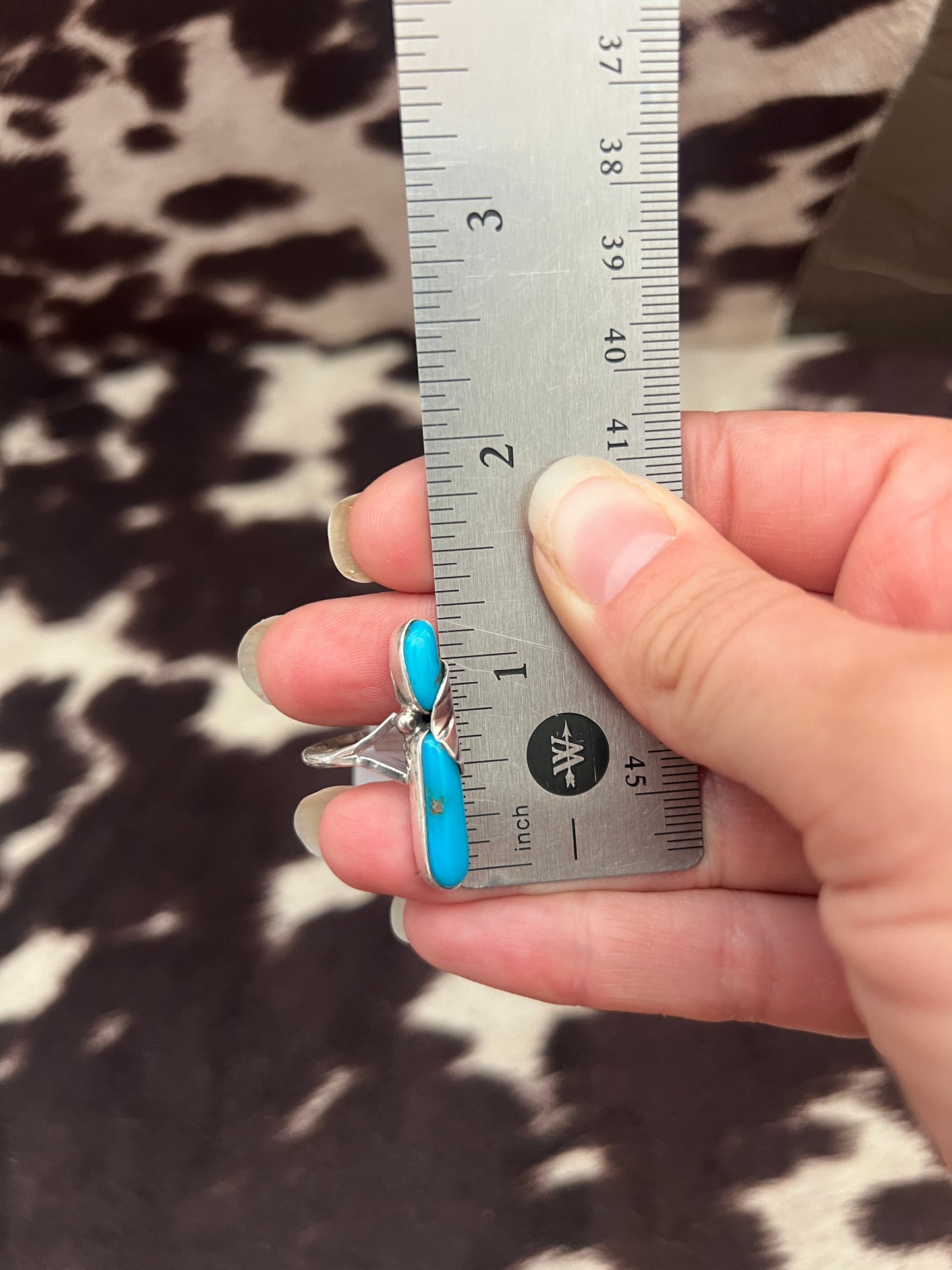Vintage long turquoise leaf ring