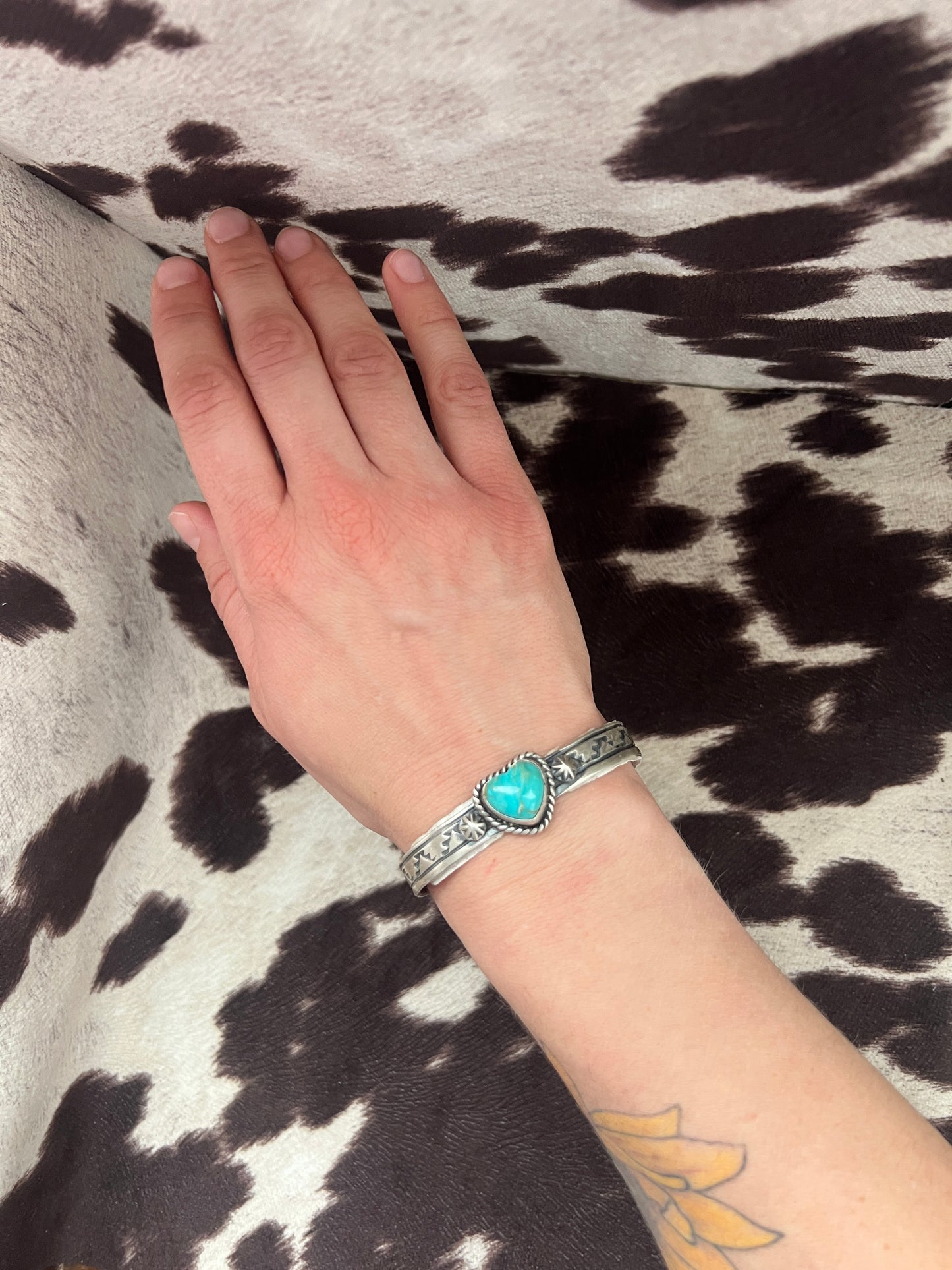 New turquoise heart thick band stamped cuff