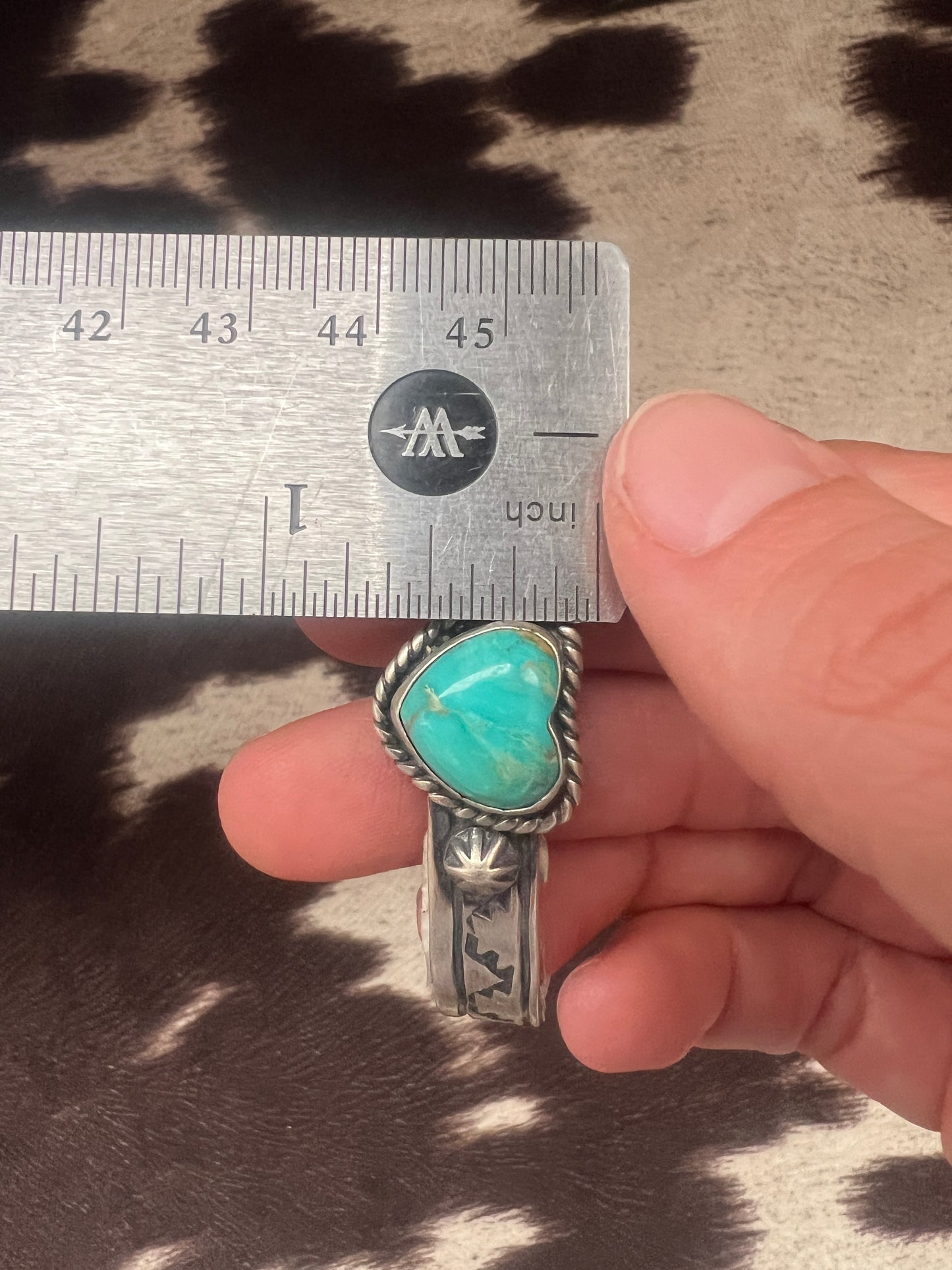 New turquoise heart thick band stamped cuff