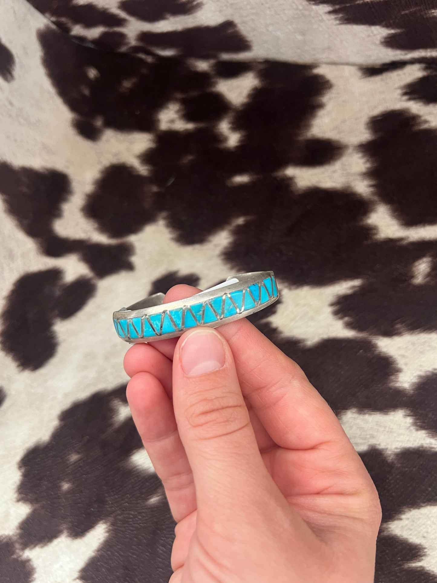 Vintage turquoise inlay thick band cuff