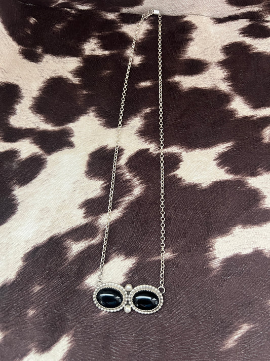 New black onyx 2 bar necklace