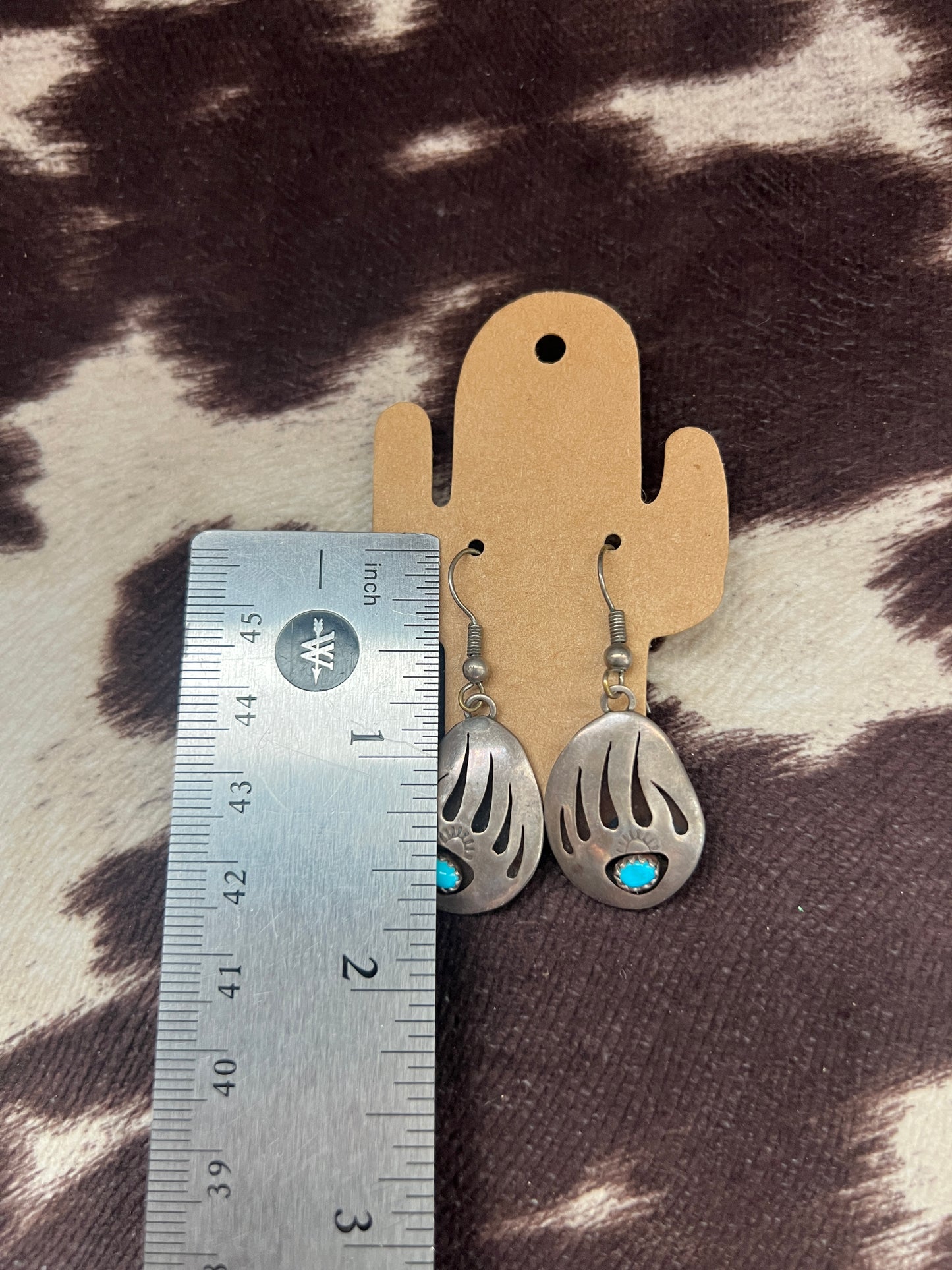 Vintage turquoise bear paw dangle earrings